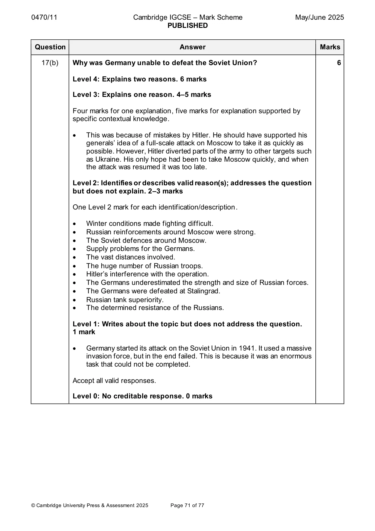 Mark scheme, page 71 of 77