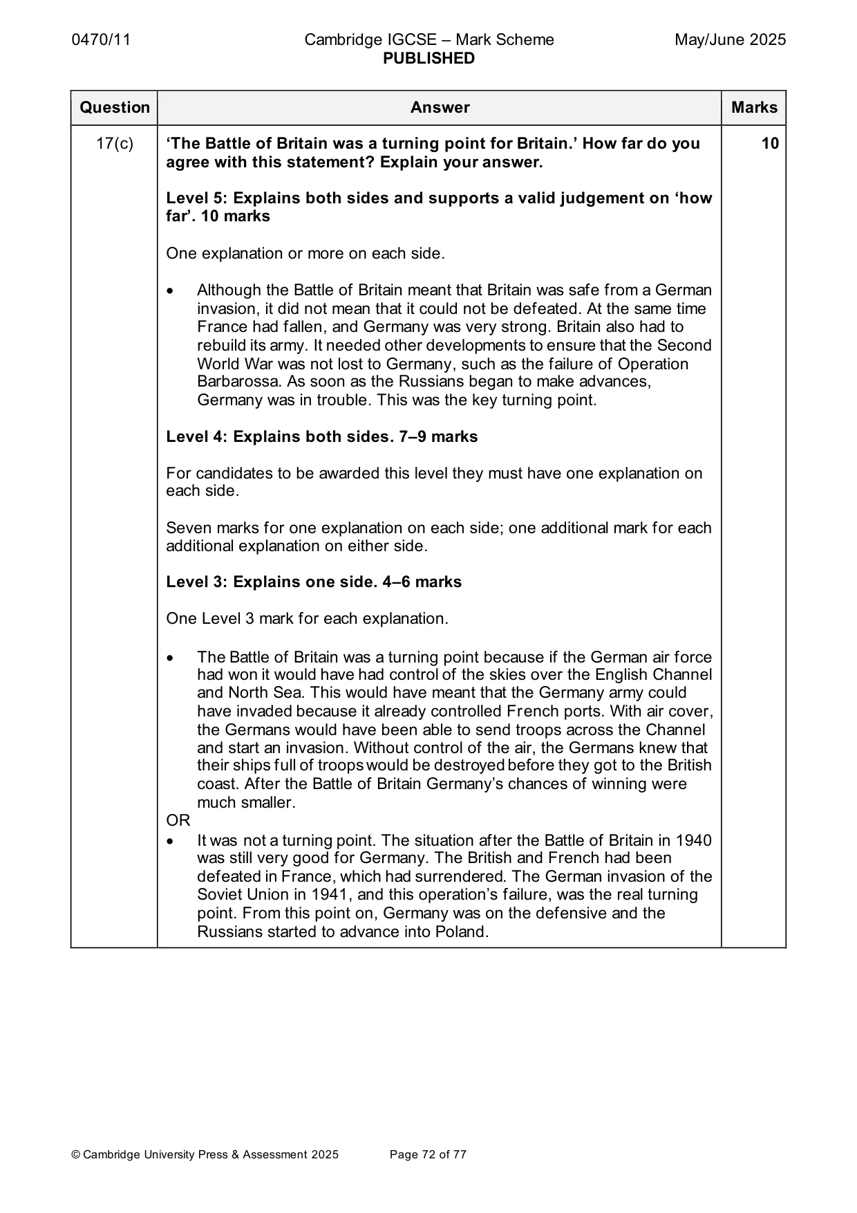 Mark scheme, page 72 of 77