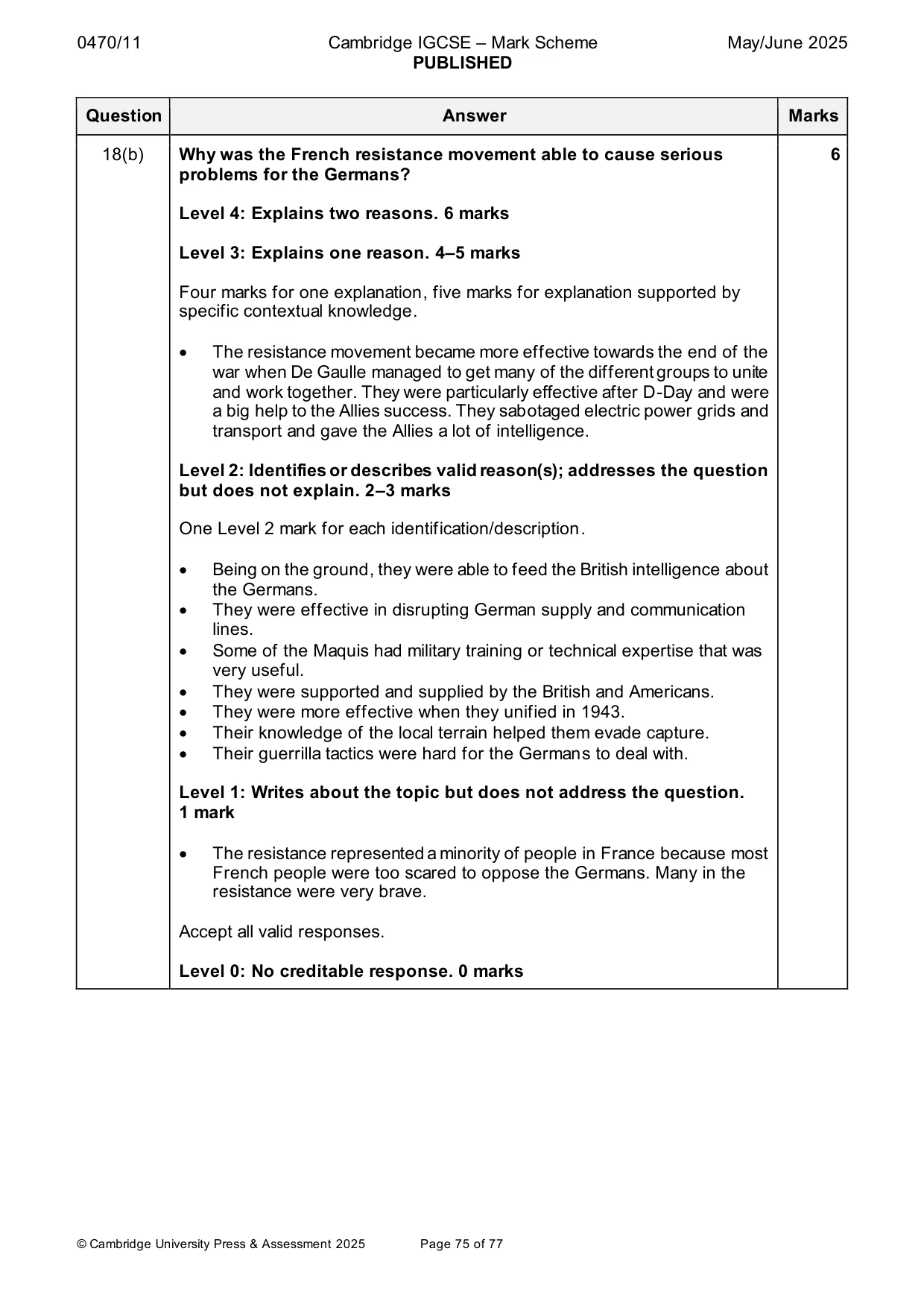 Mark scheme, page 75 of 77