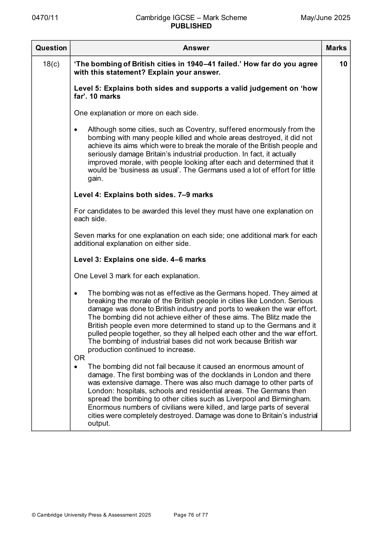 Mark scheme, page 76 of 77