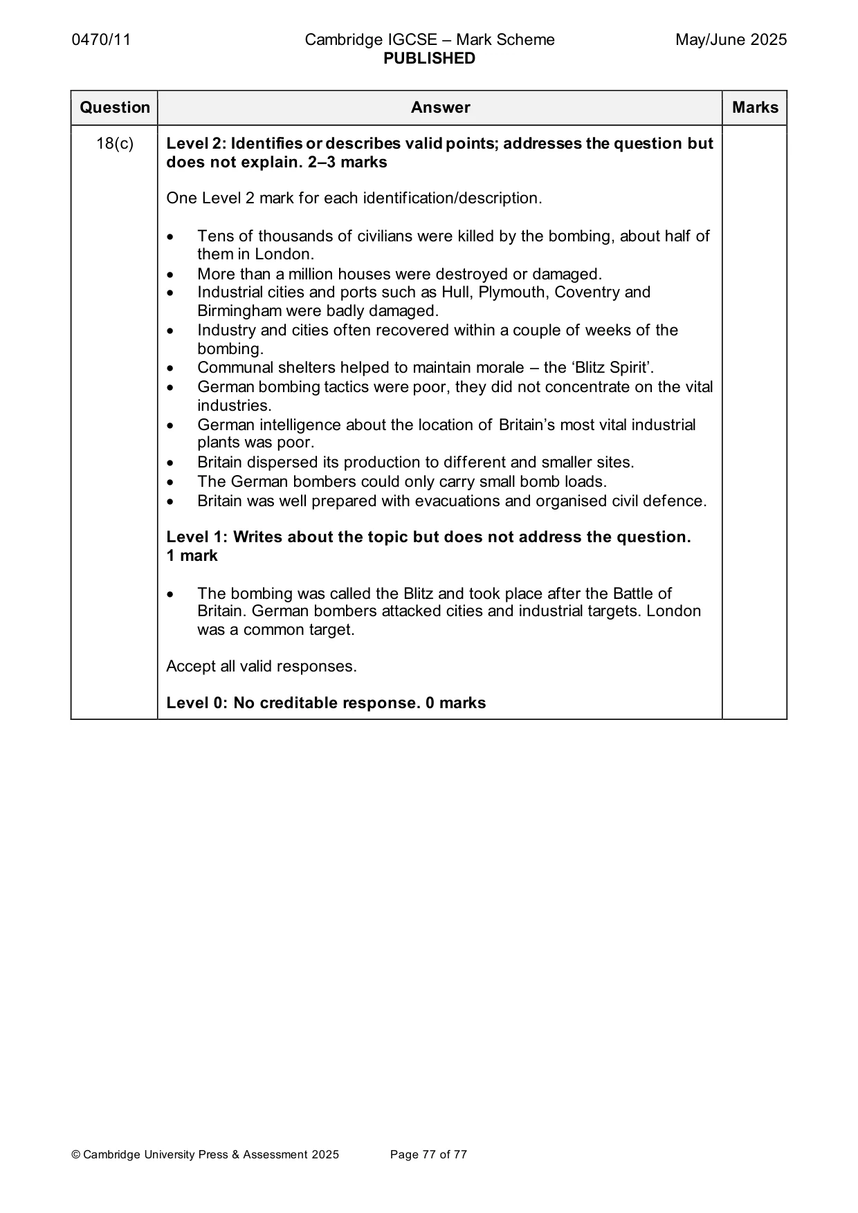 Mark scheme, page 77 of 77