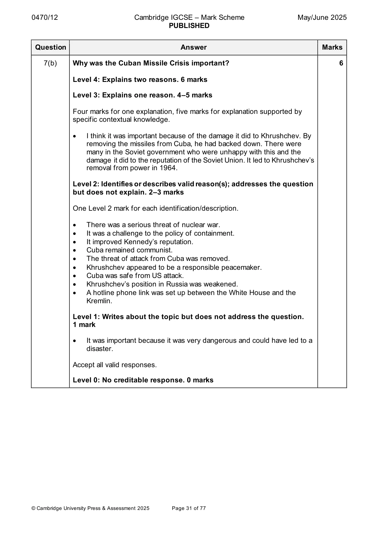 Mark scheme, page 31 of 77