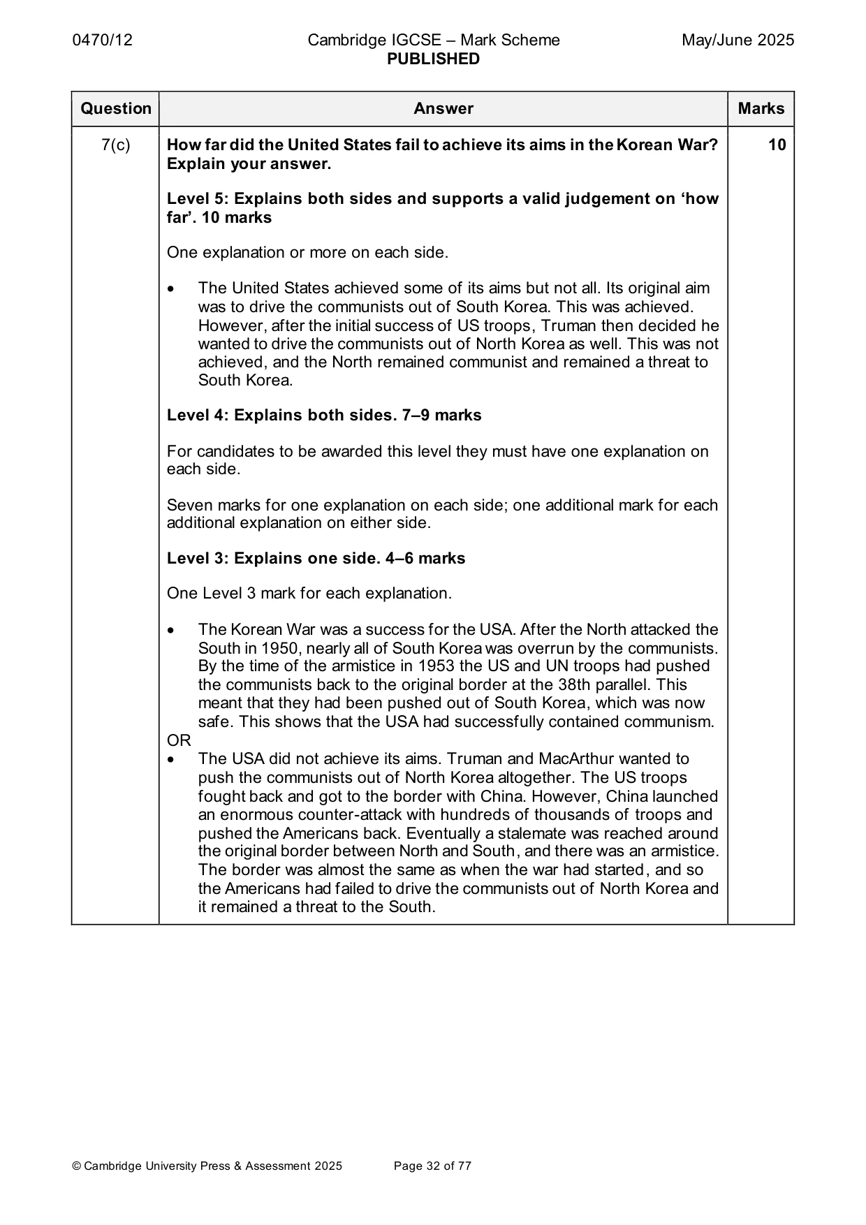 Mark scheme, page 32 of 77