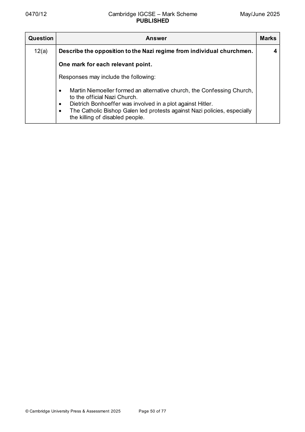 Mark scheme, page 50 of 77