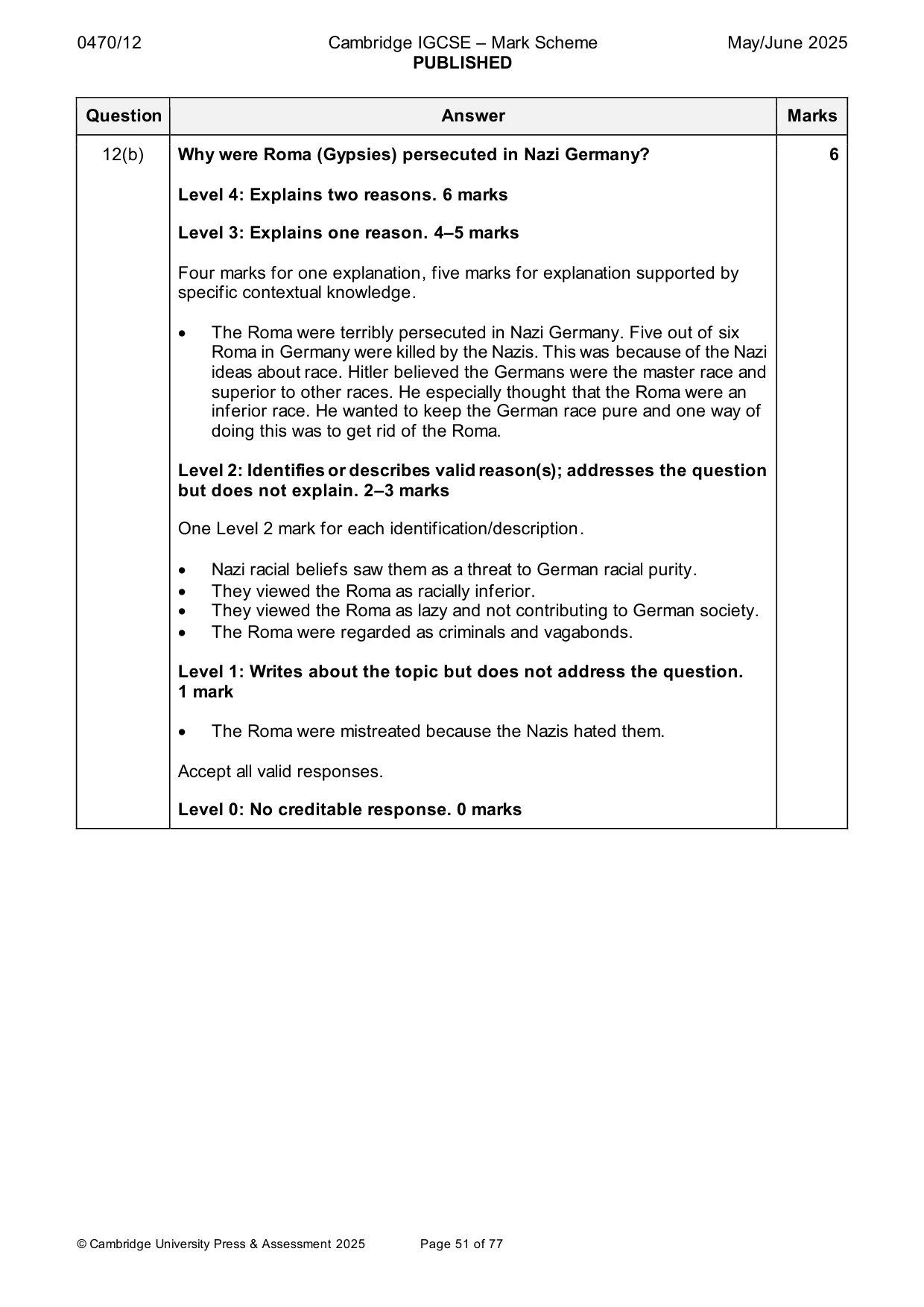 Mark scheme, page 51 of 77