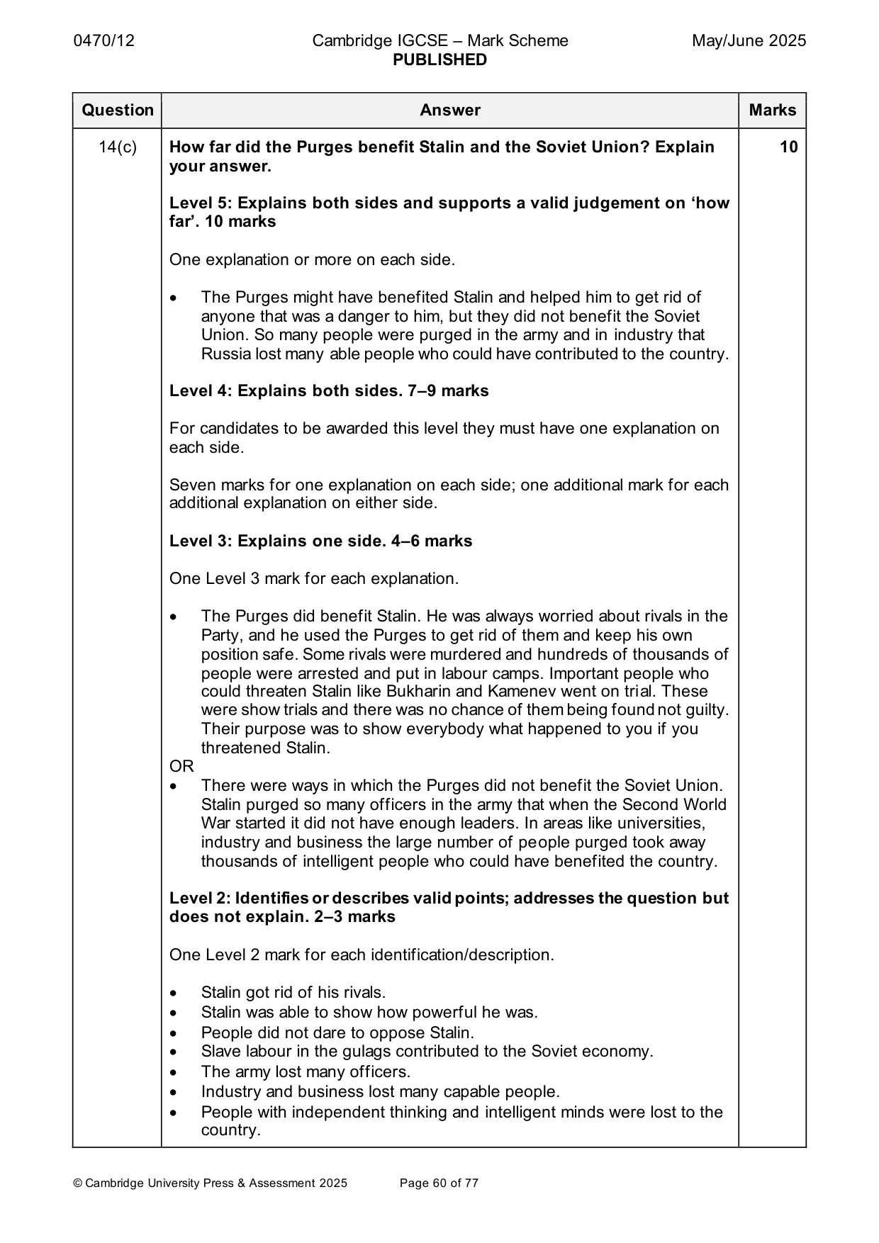 Mark scheme, page 60 of 77