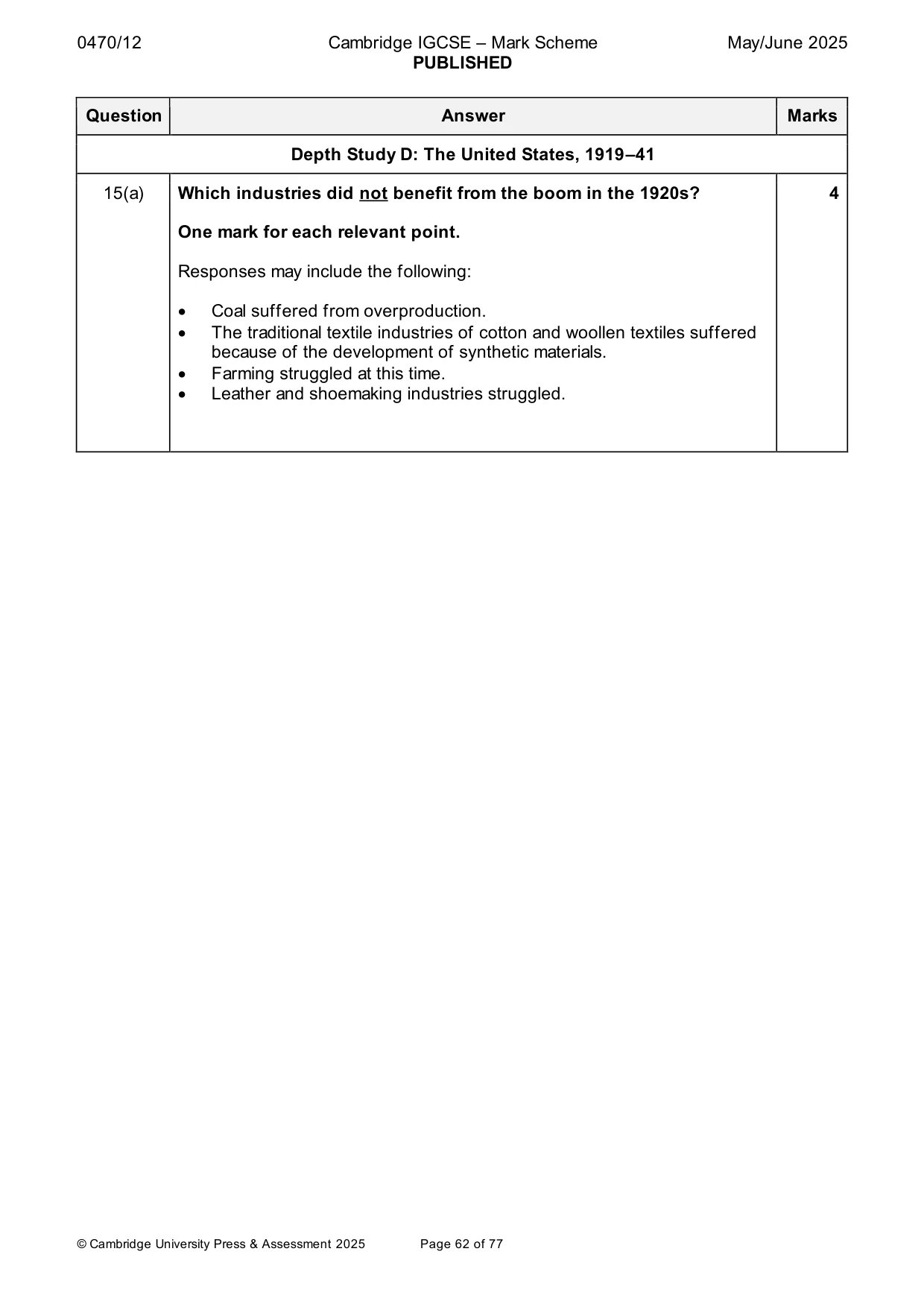 Mark scheme, page 62 of 77