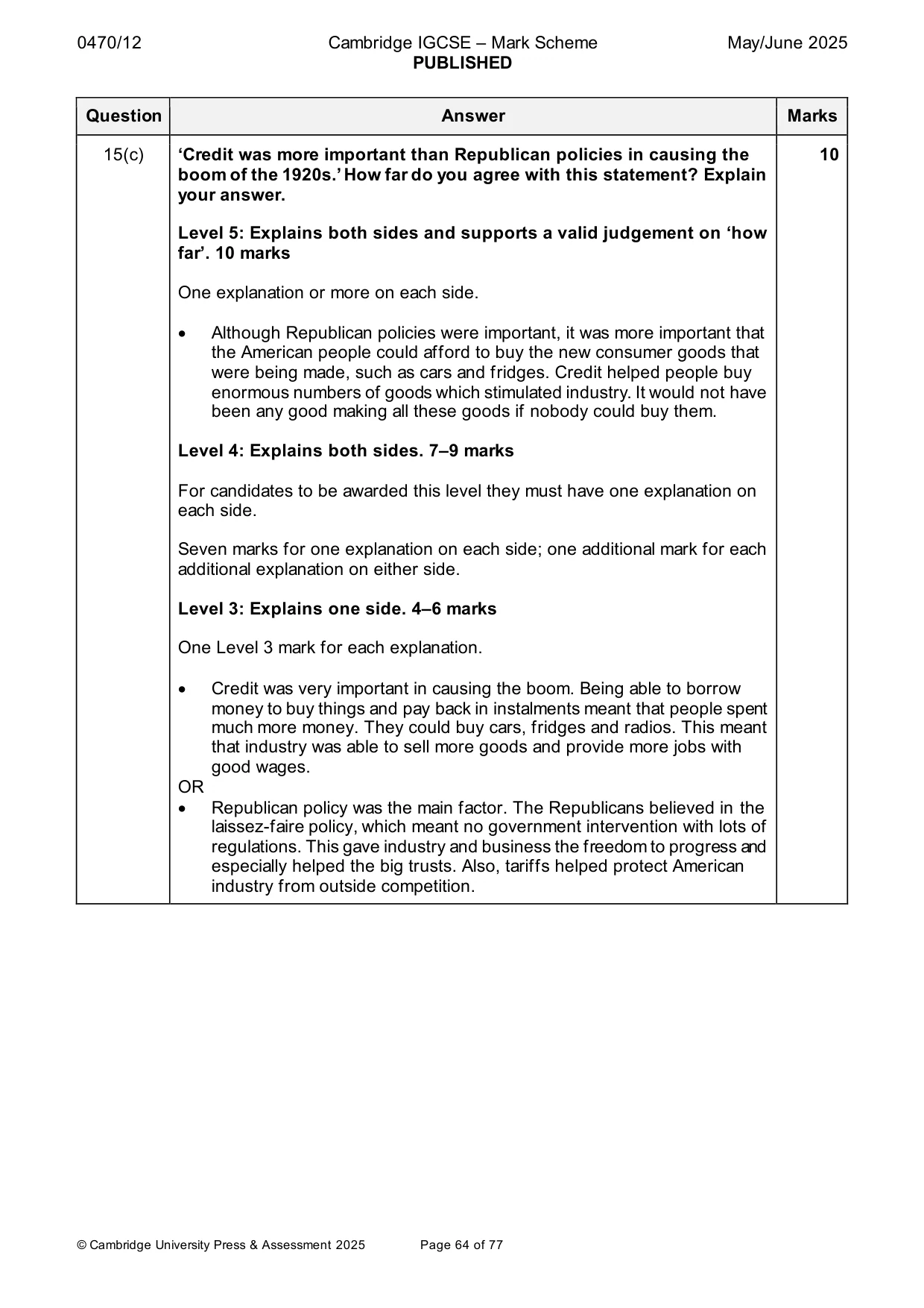 Mark scheme, page 64 of 77