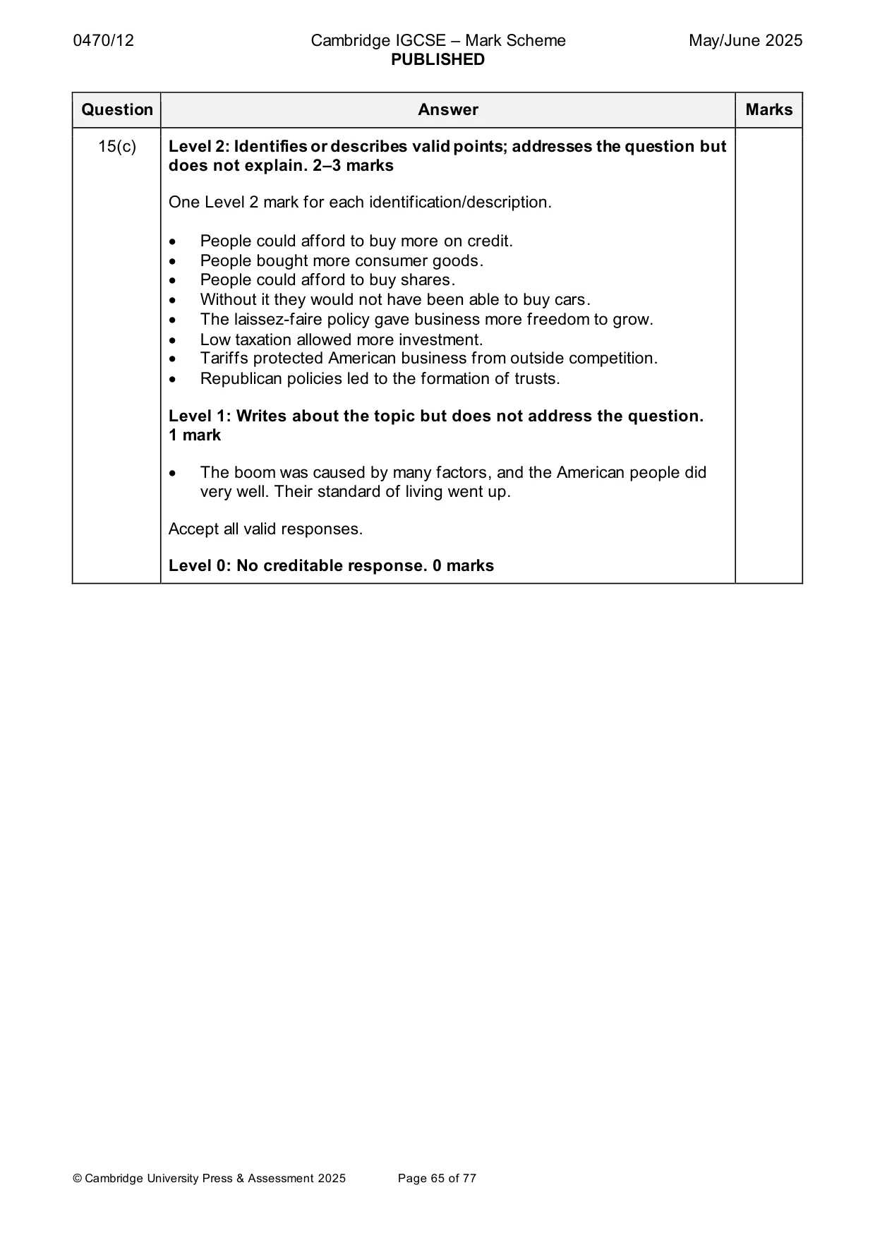 Mark scheme, page 65 of 77