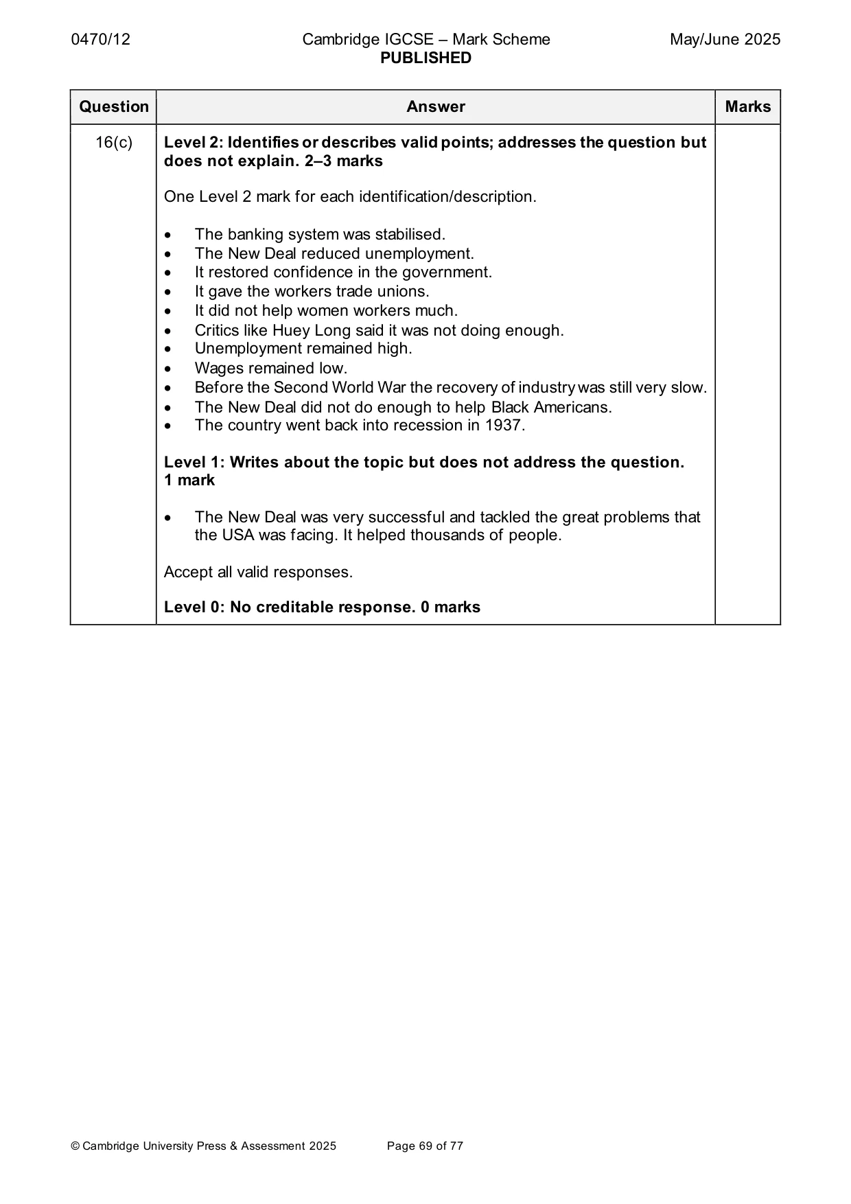 Mark scheme, page 69 of 77