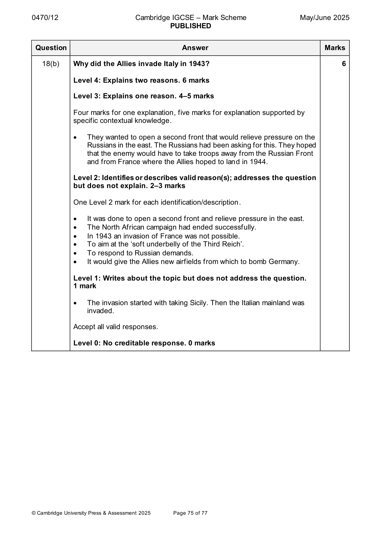 Mark scheme, page 75 of 77