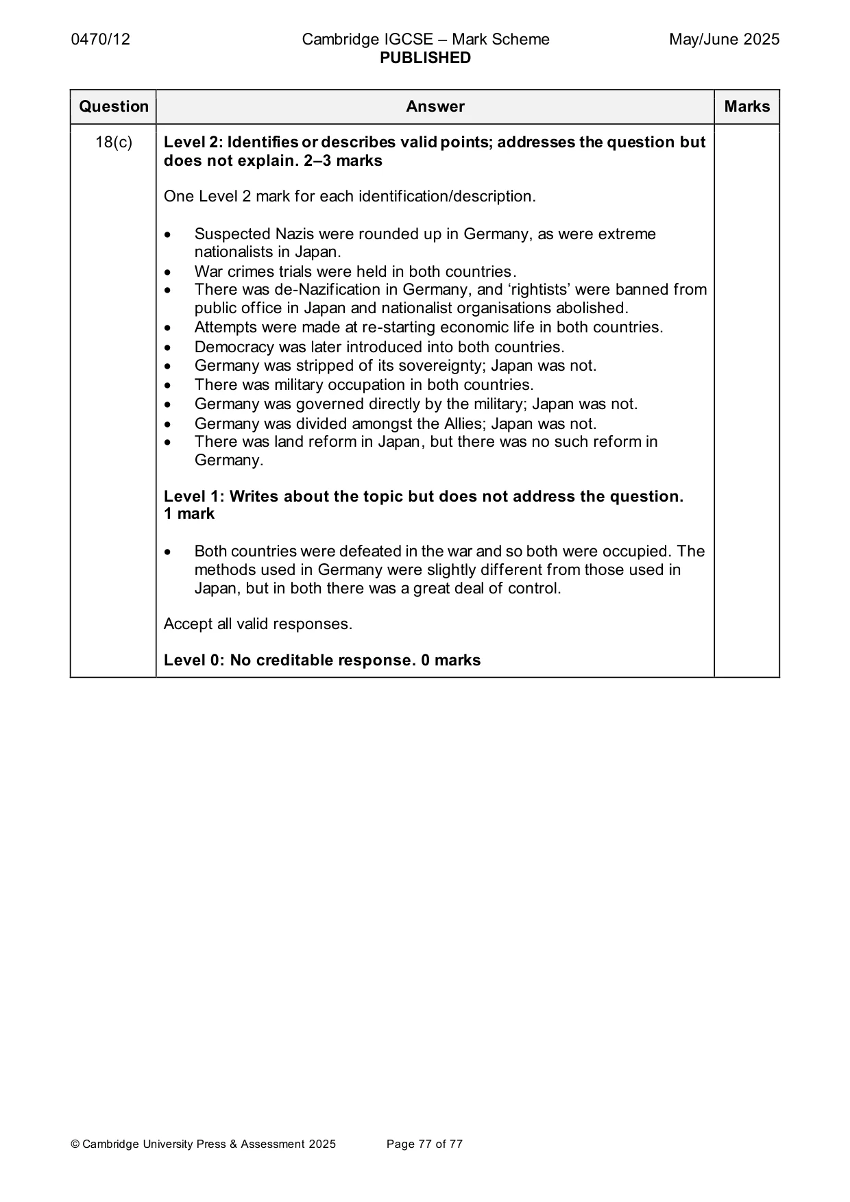 Mark scheme, page 77 of 77