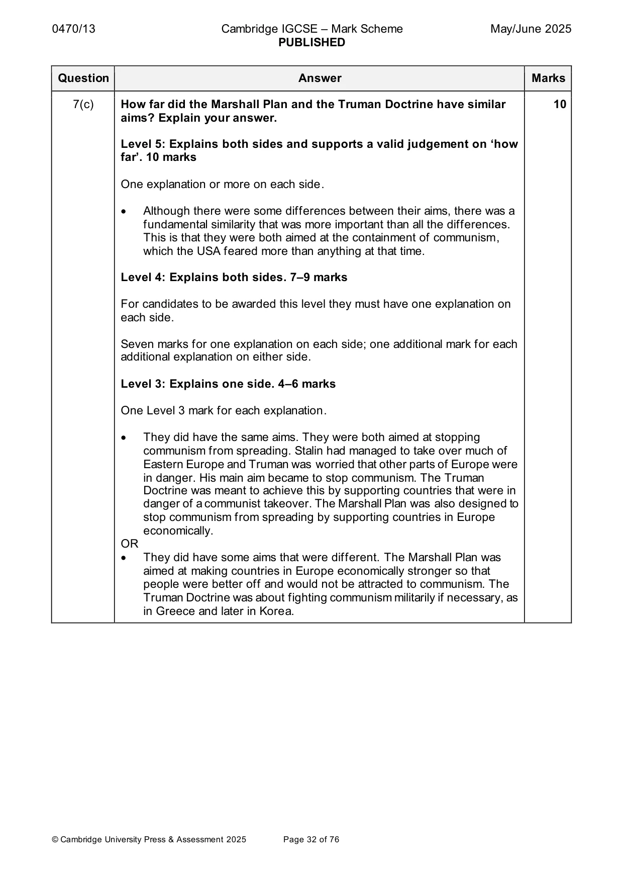 Mark scheme, page 32 of 76
