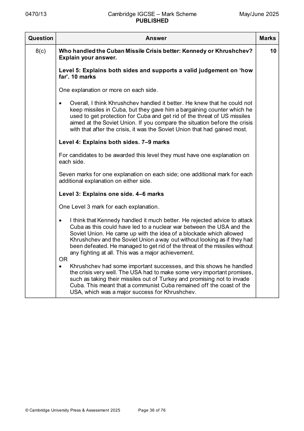 Mark scheme, page 36 of 76