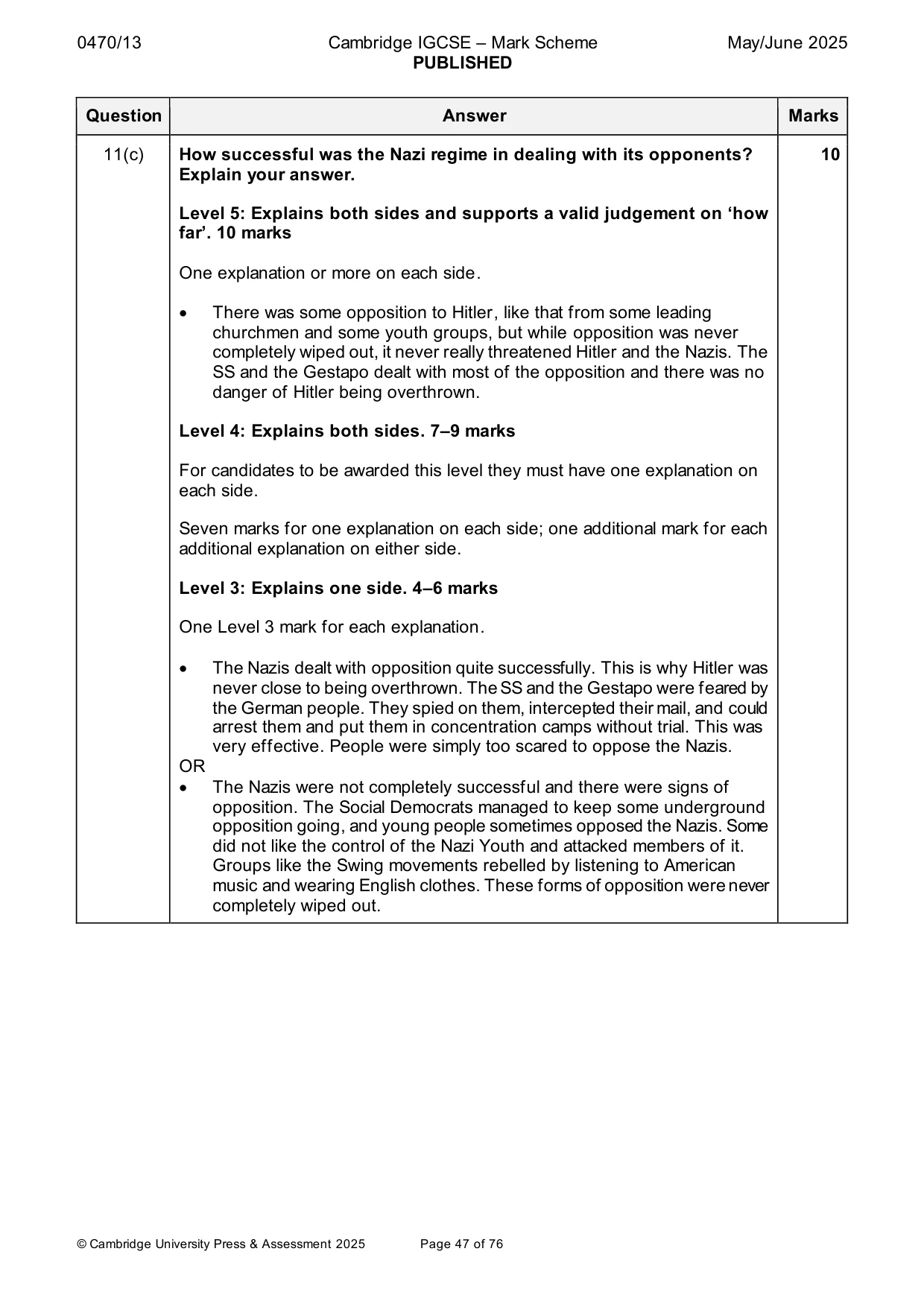 Mark scheme, page 47 of 76
