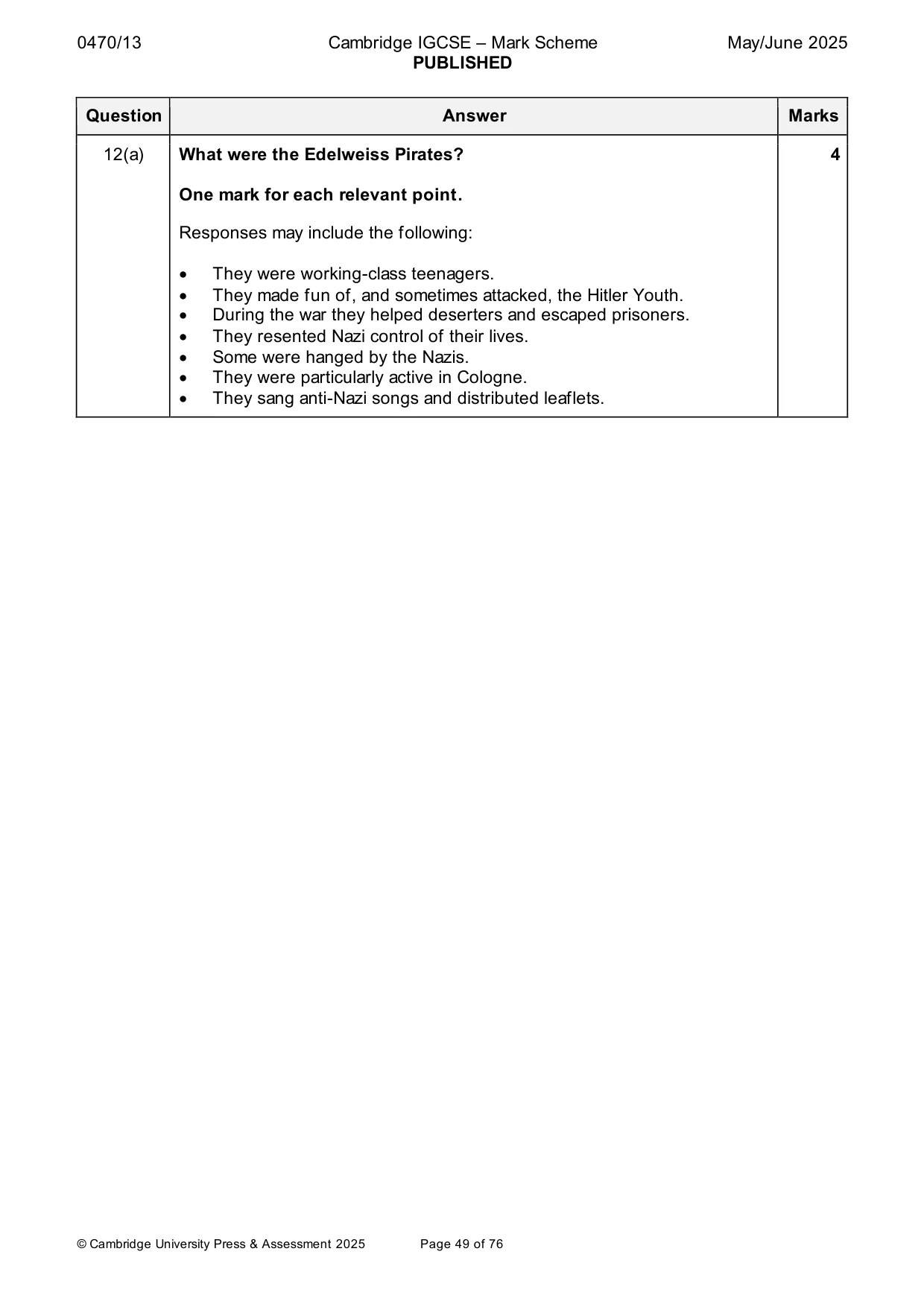 Mark scheme, page 49 of 76