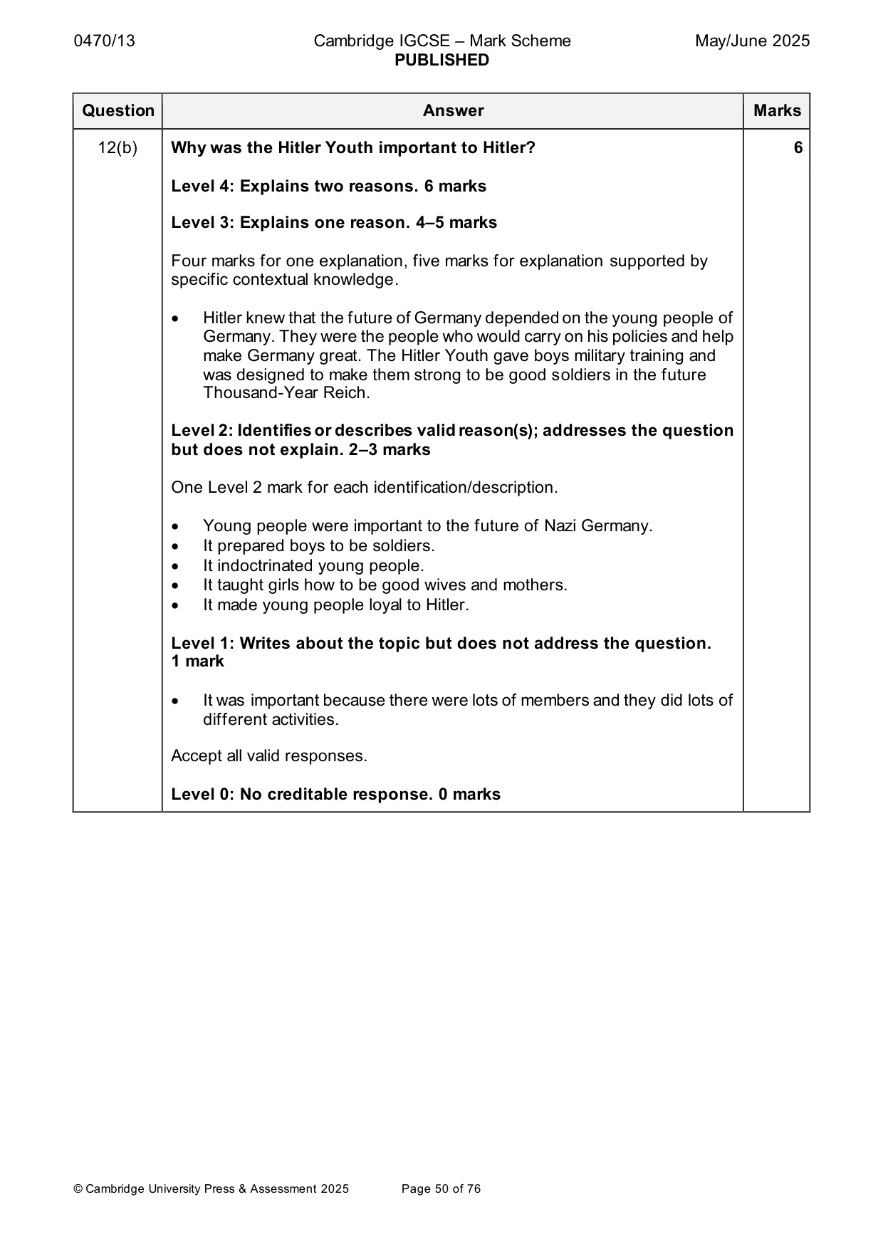 Mark scheme, page 50 of 76