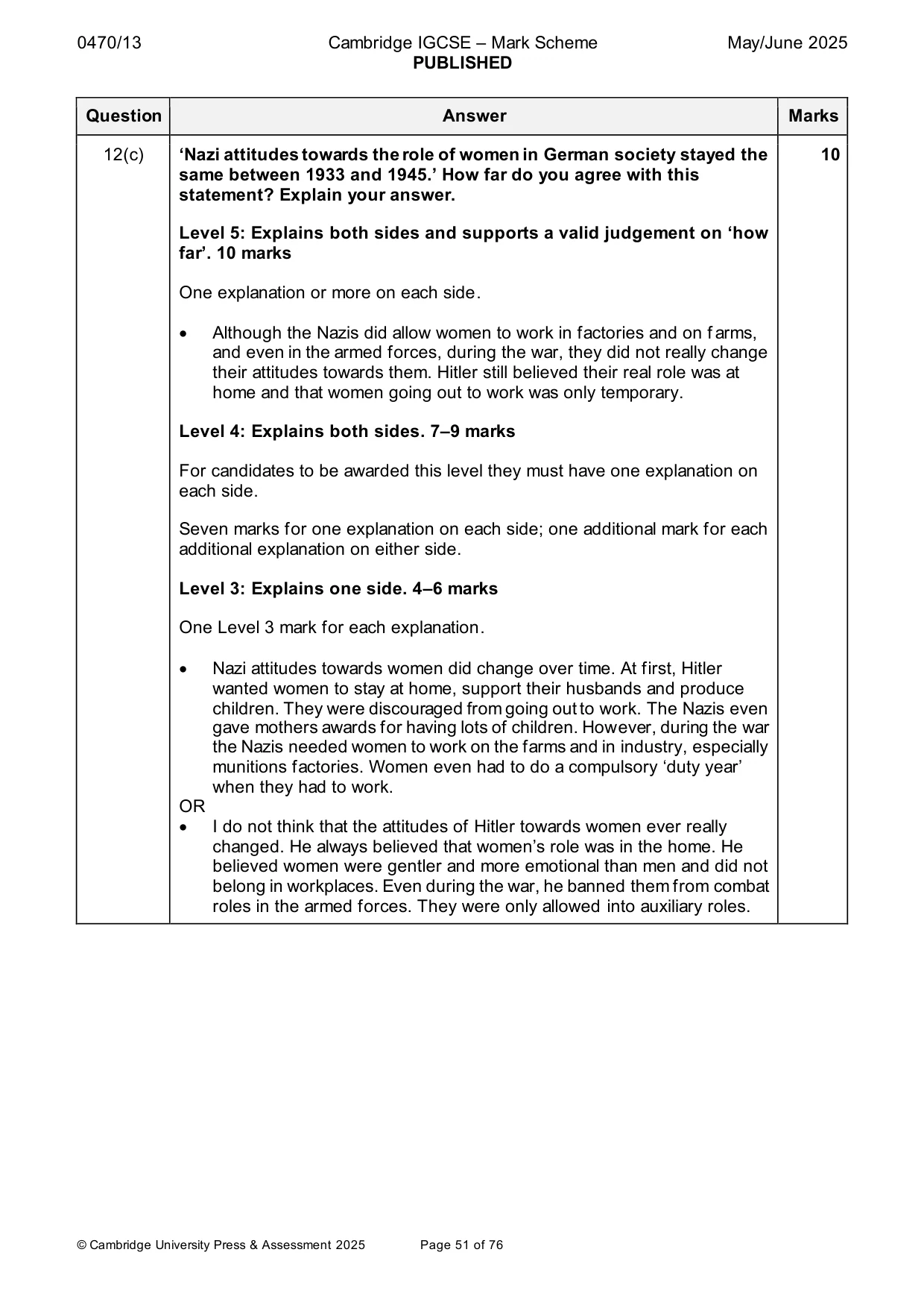 Mark scheme, page 51 of 76