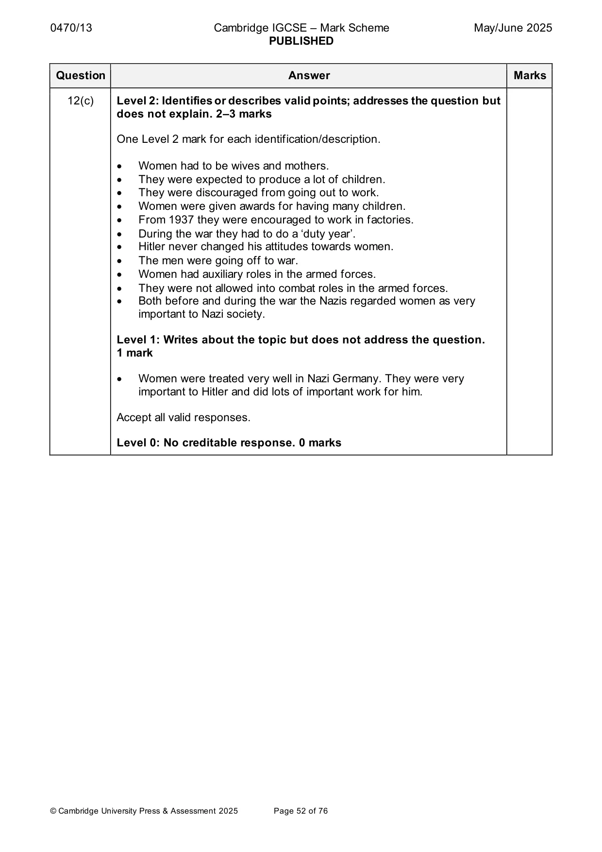 Mark scheme, page 52 of 76