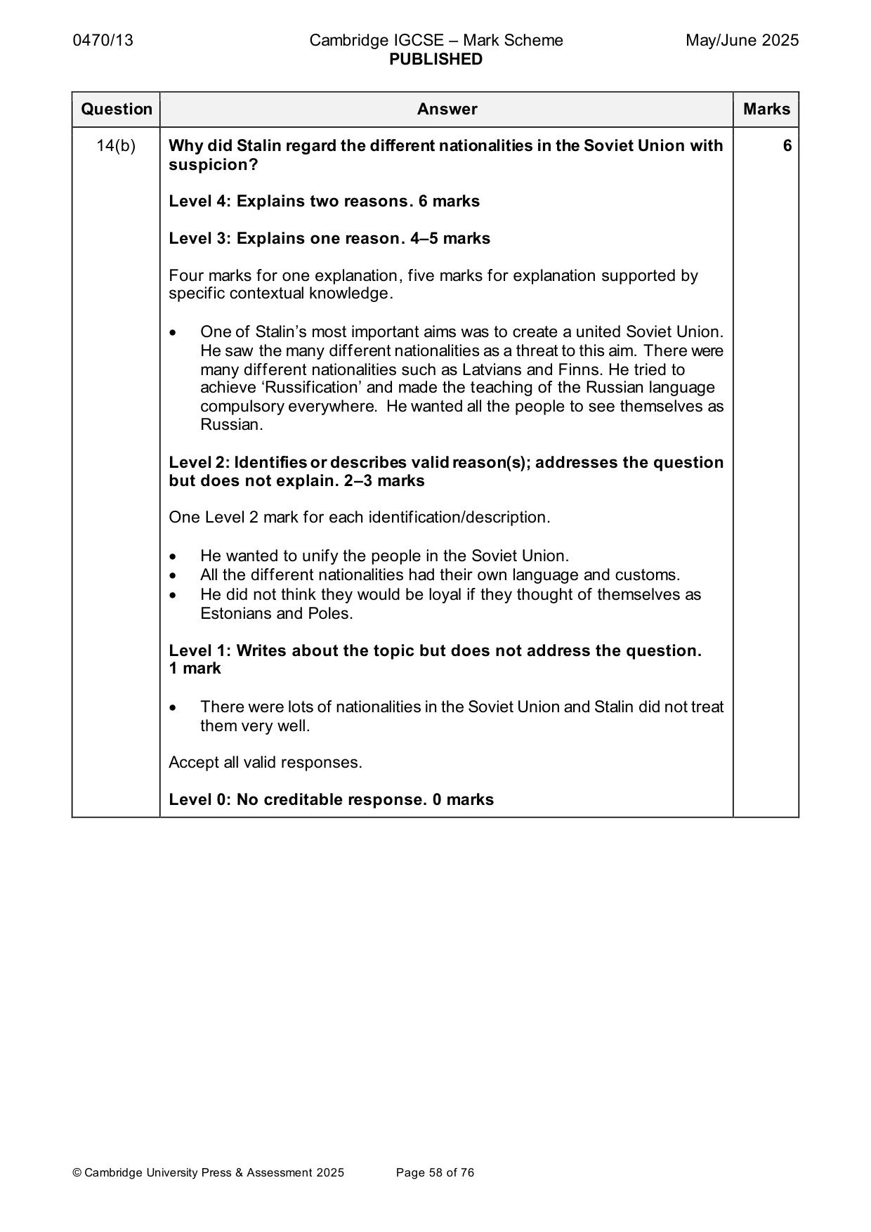 Mark scheme, page 58 of 76