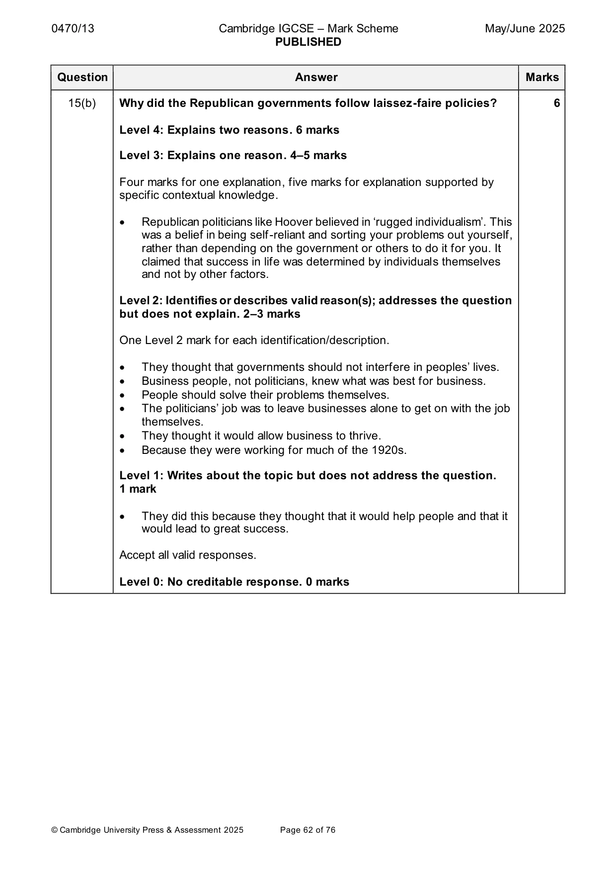 Mark scheme, page 62 of 76