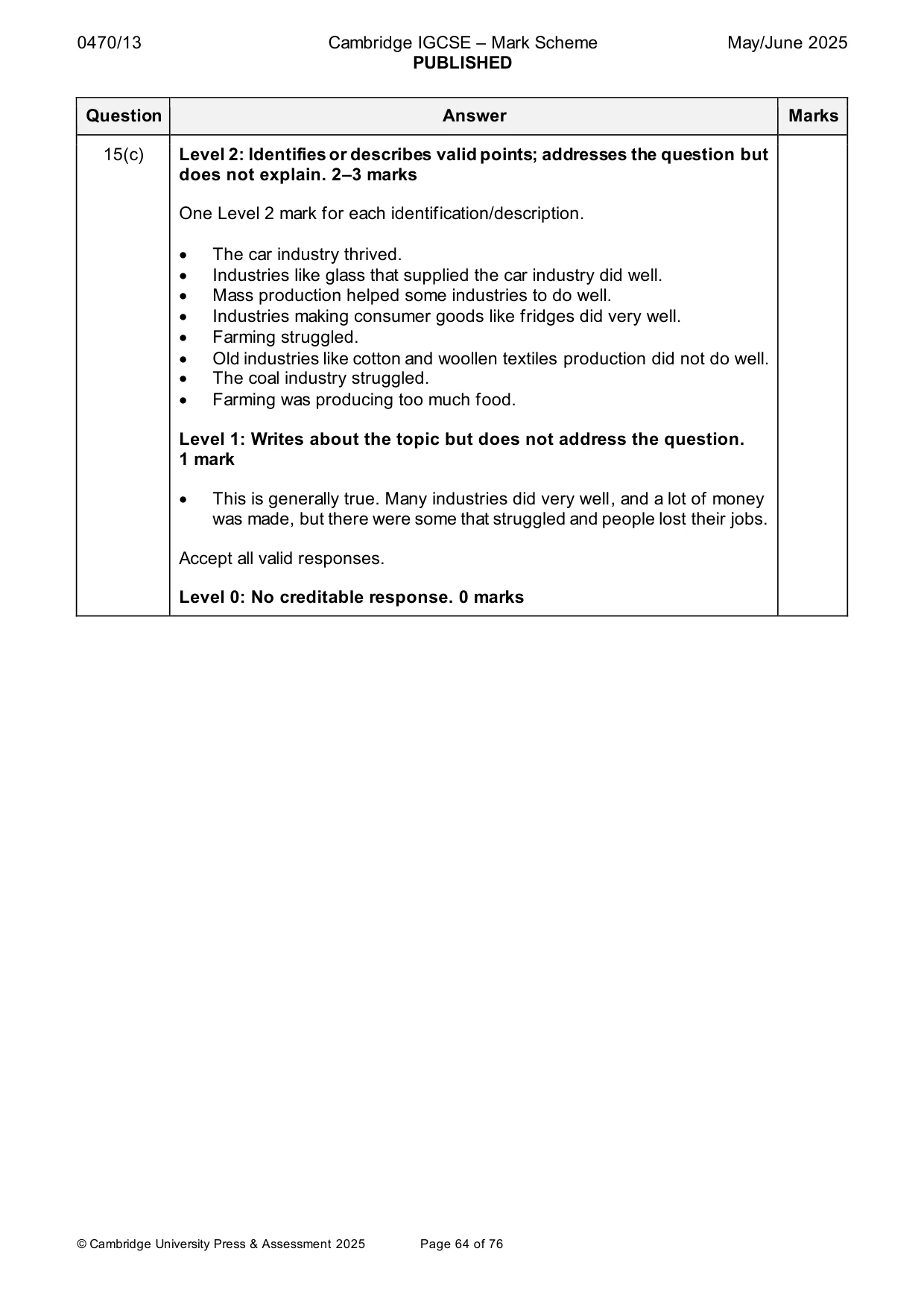 Mark scheme, page 64 of 76