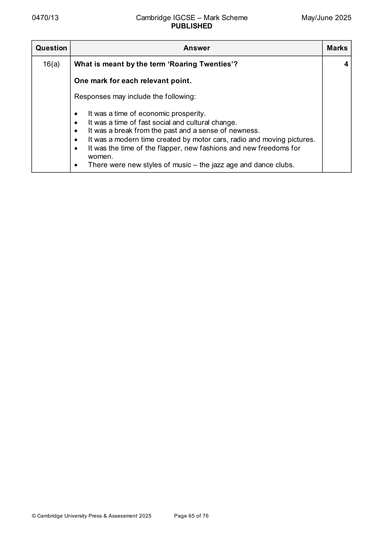 Mark scheme, page 65 of 76