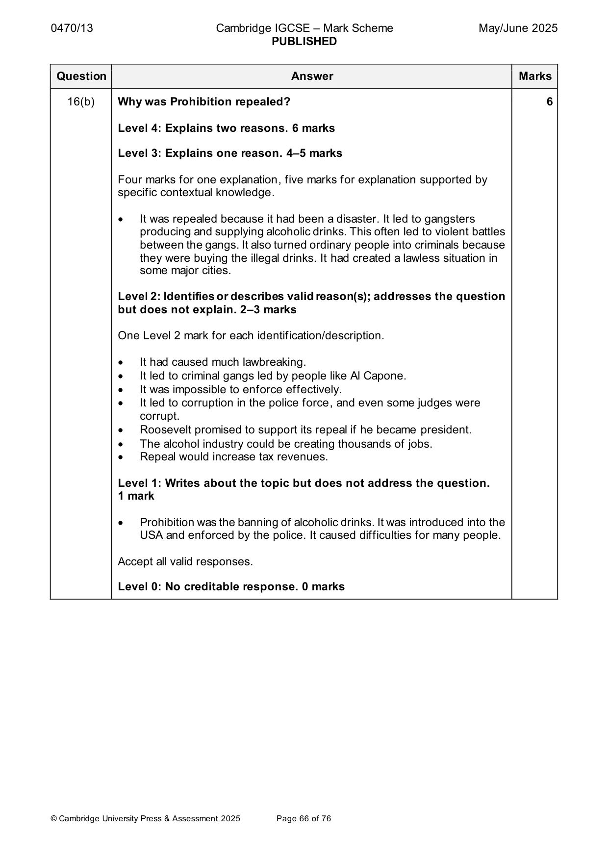 Mark scheme, page 66 of 76