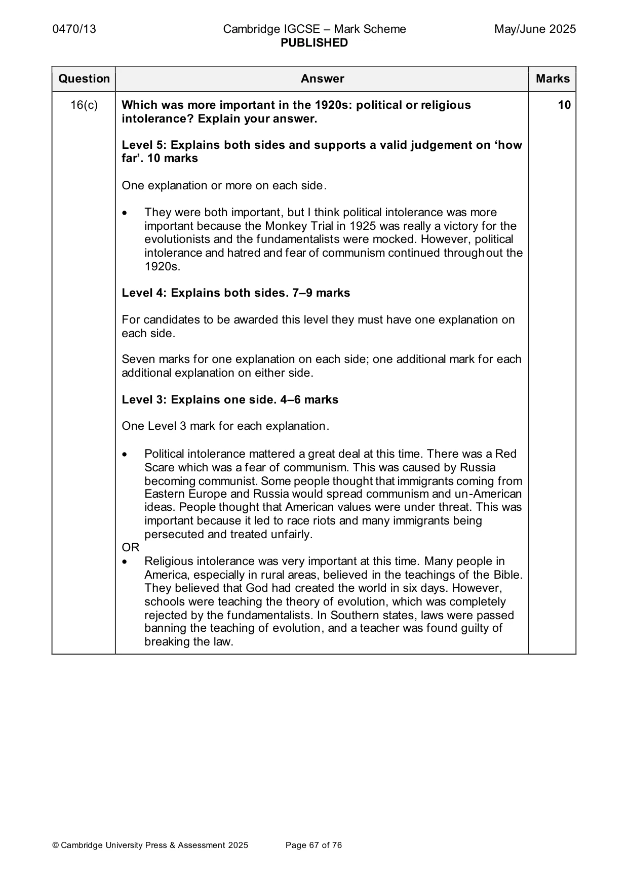 Mark scheme, page 67 of 76
