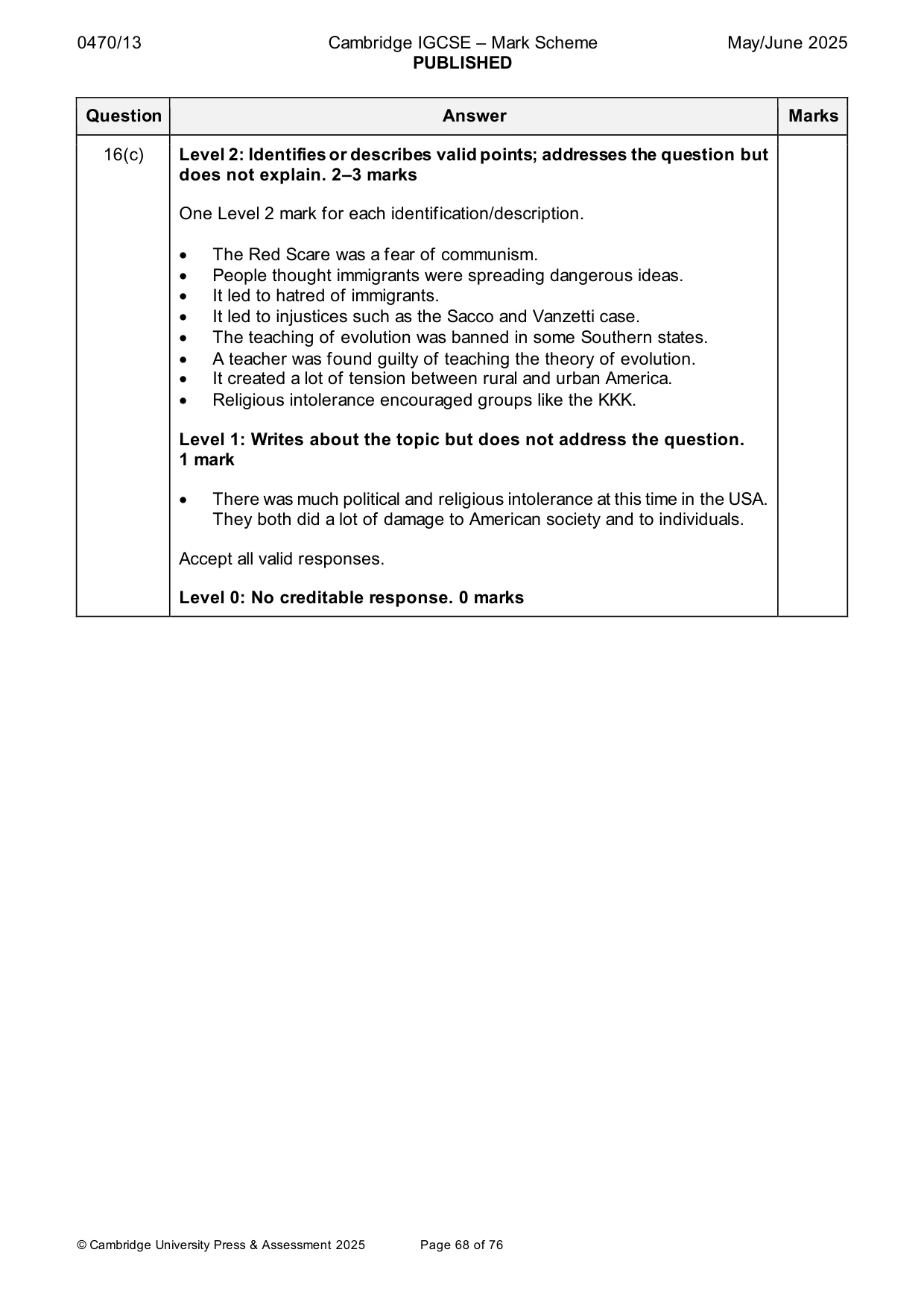 Mark scheme, page 68 of 76