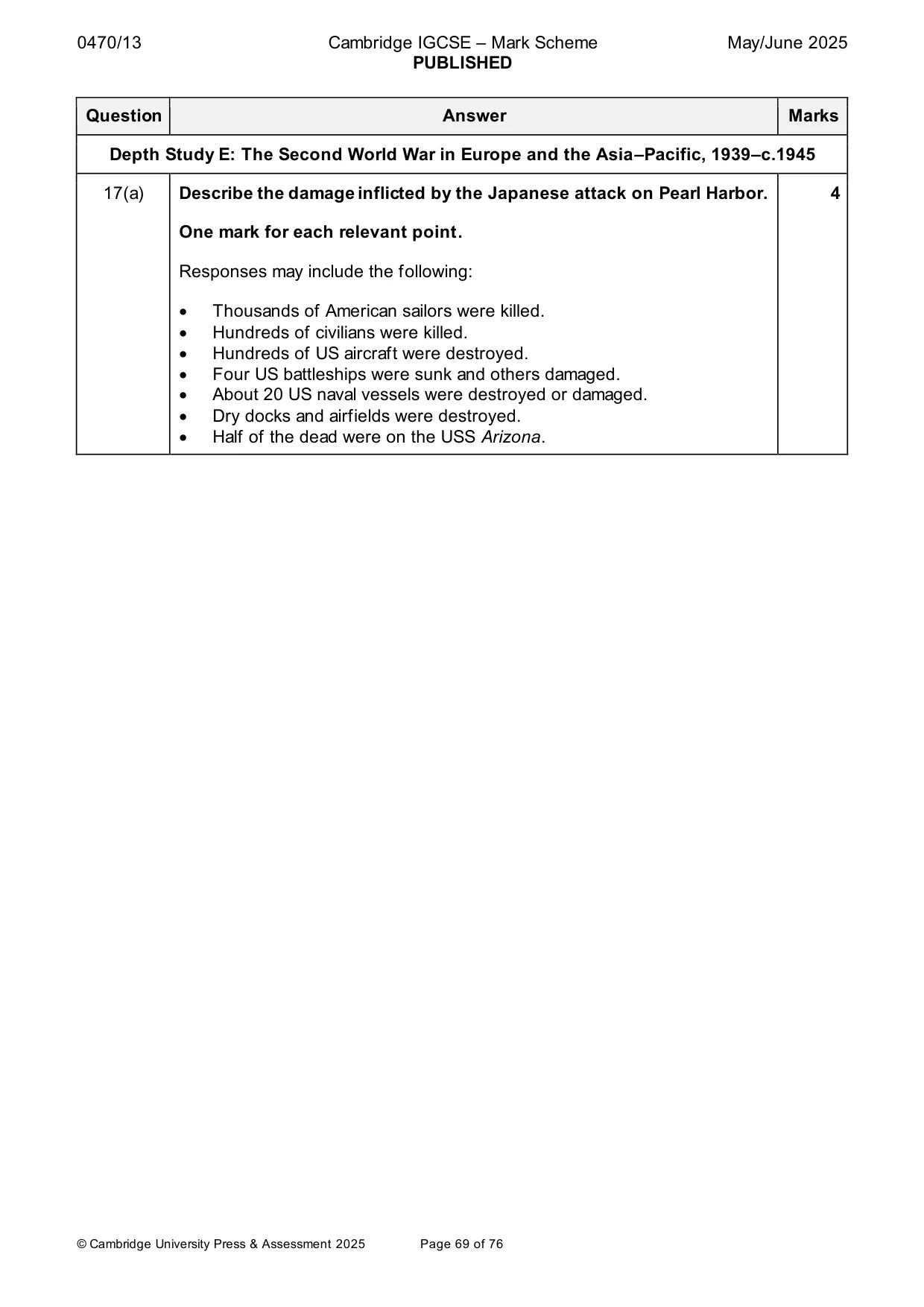 Mark scheme, page 69 of 76