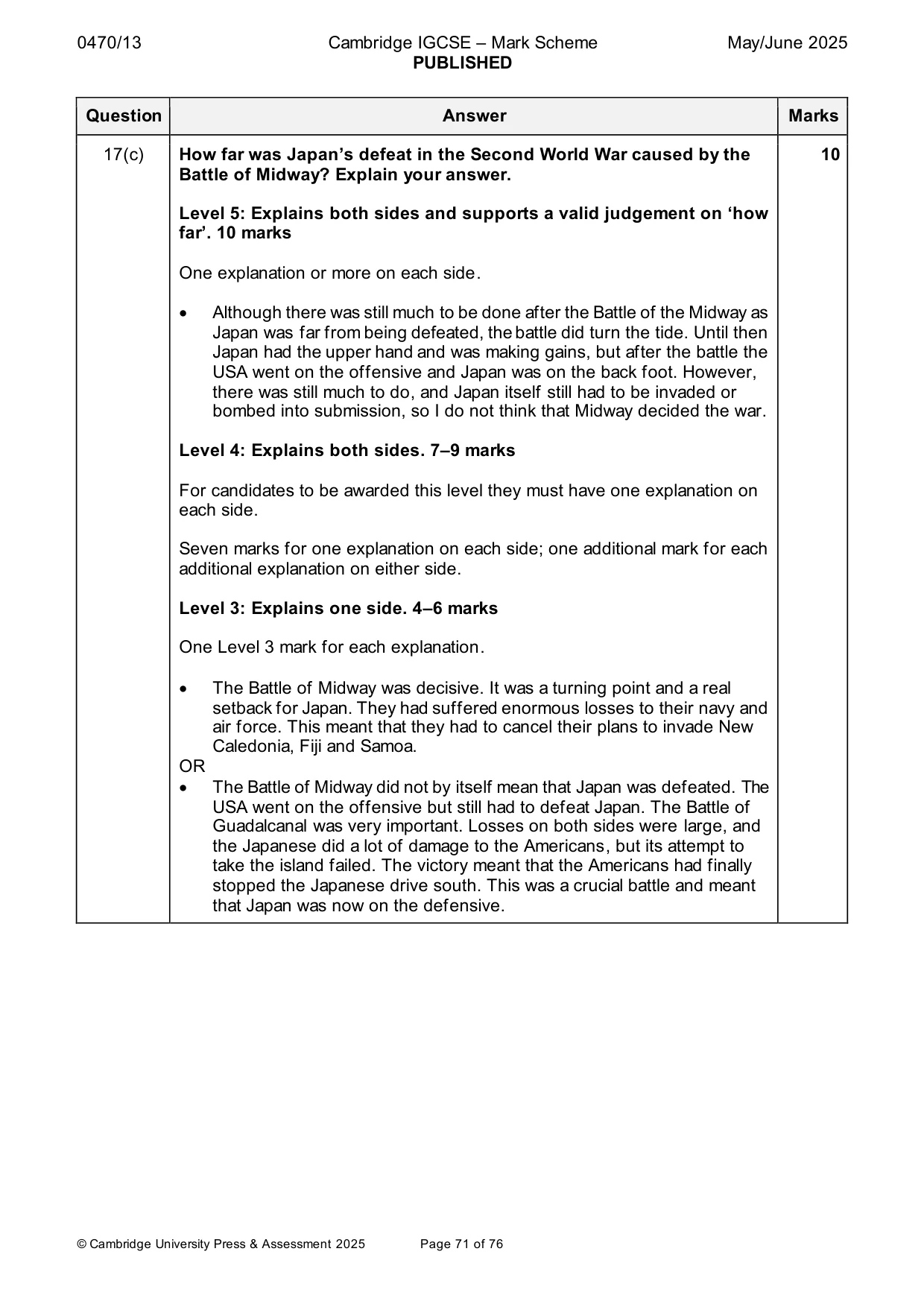 Mark scheme, page 71 of 76