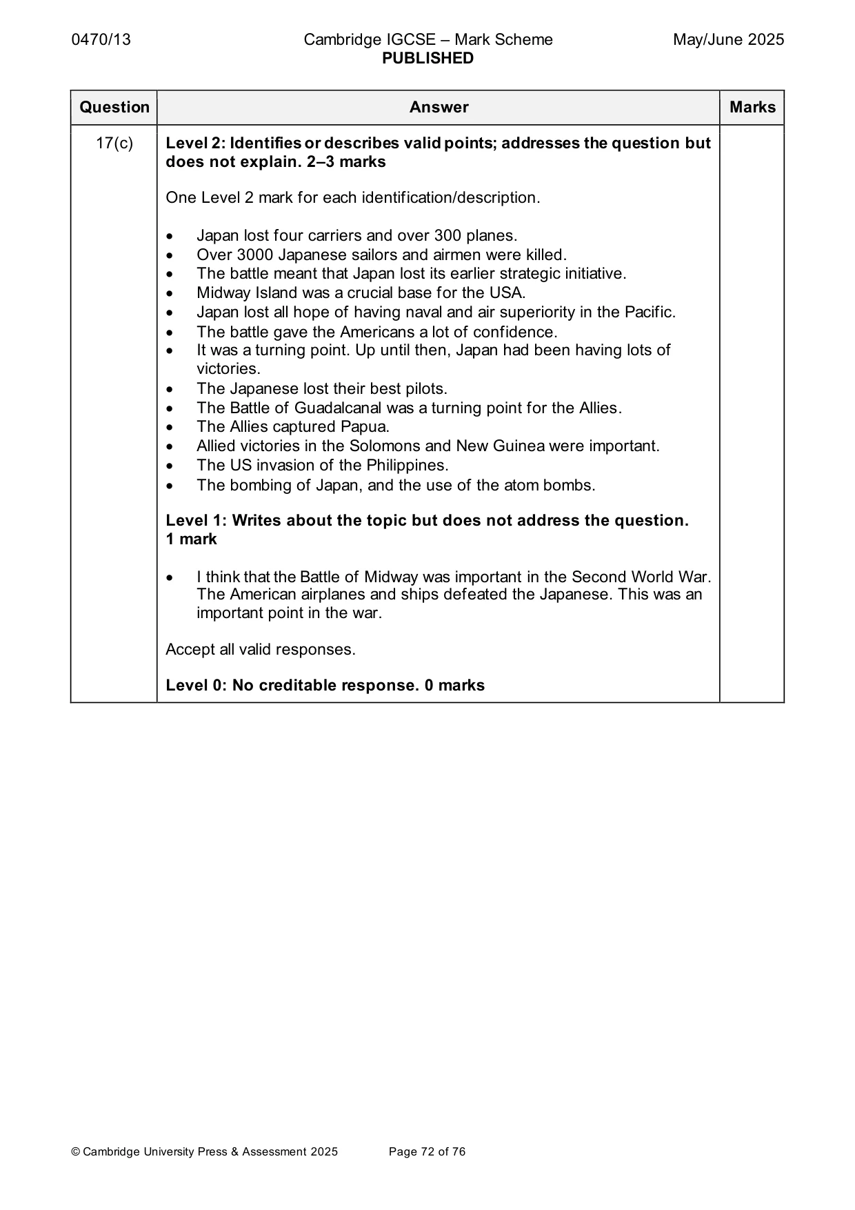 Mark scheme, page 72 of 76