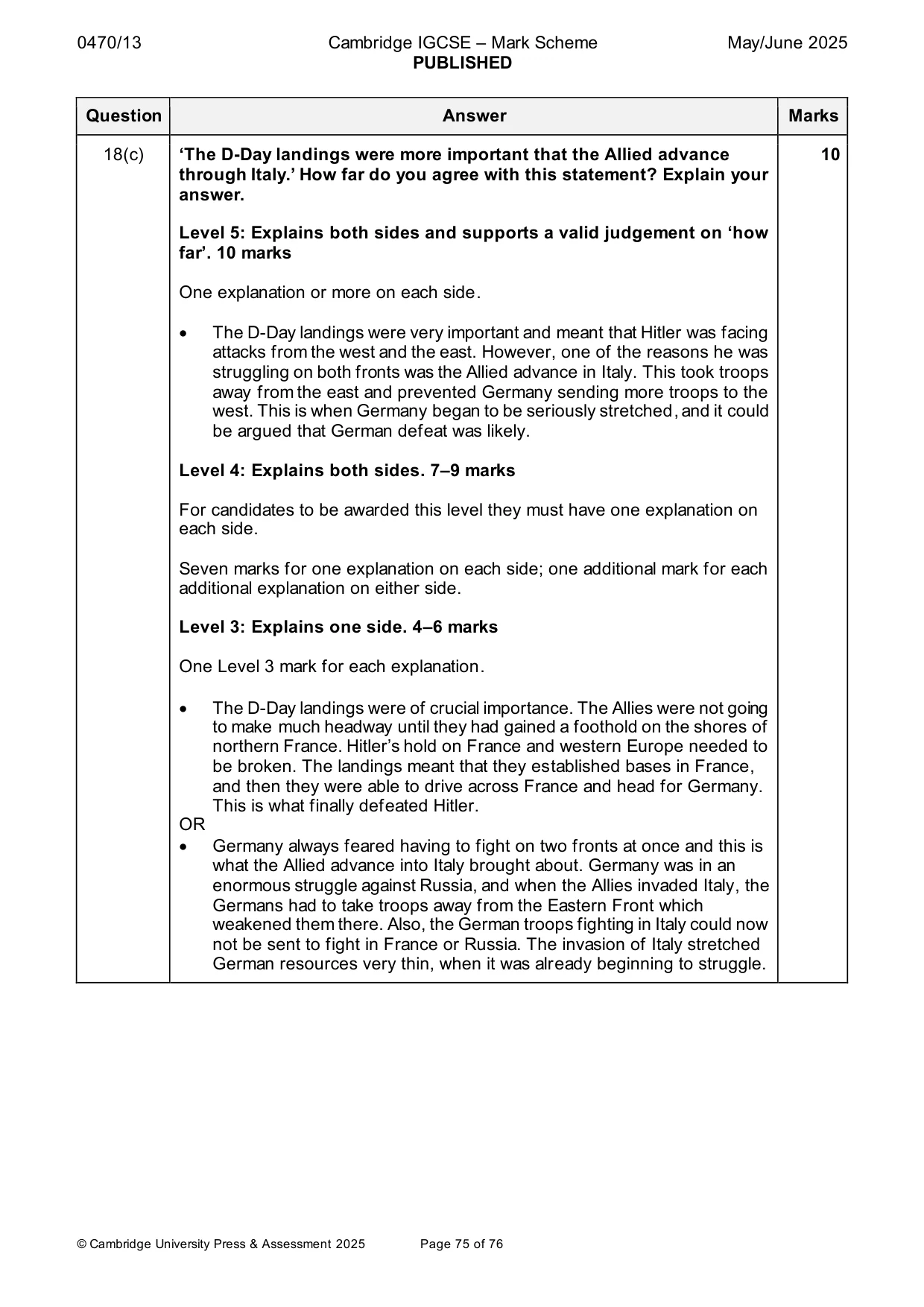 Mark scheme, page 75 of 76
