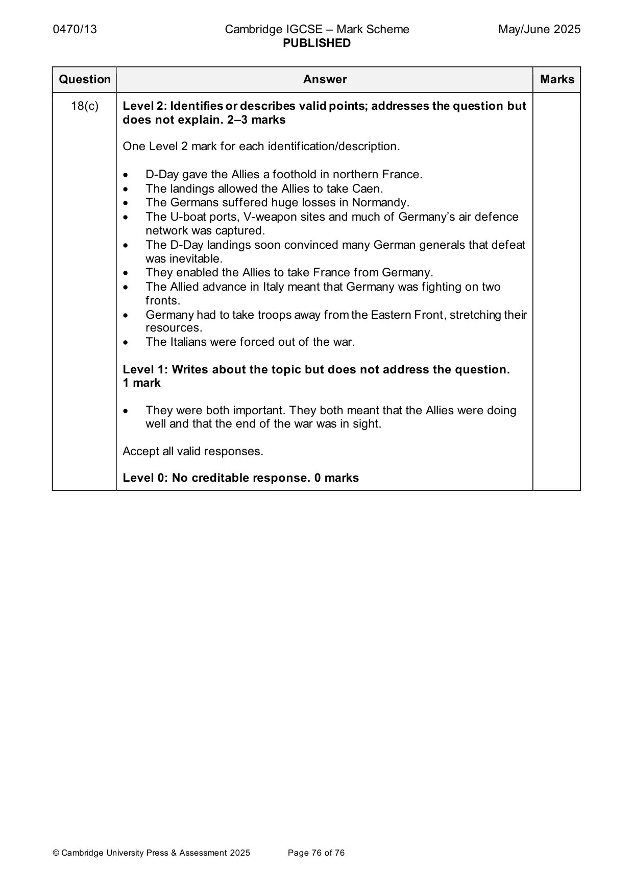 Mark scheme, page 76 of 76