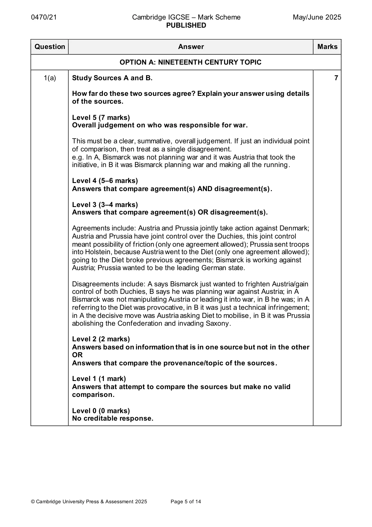 Mark scheme, page 5 of 14