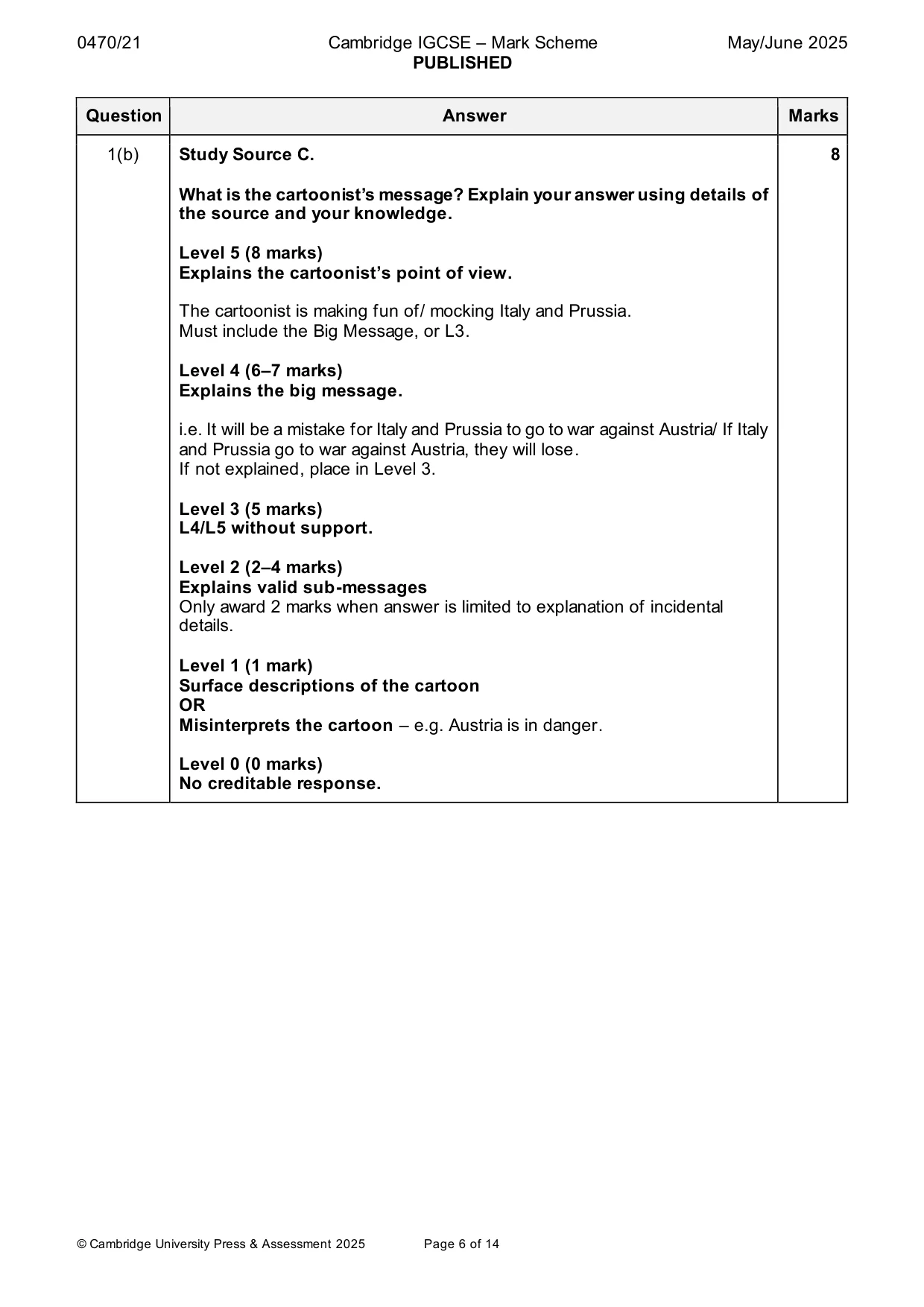 Mark scheme, page 6 of 14