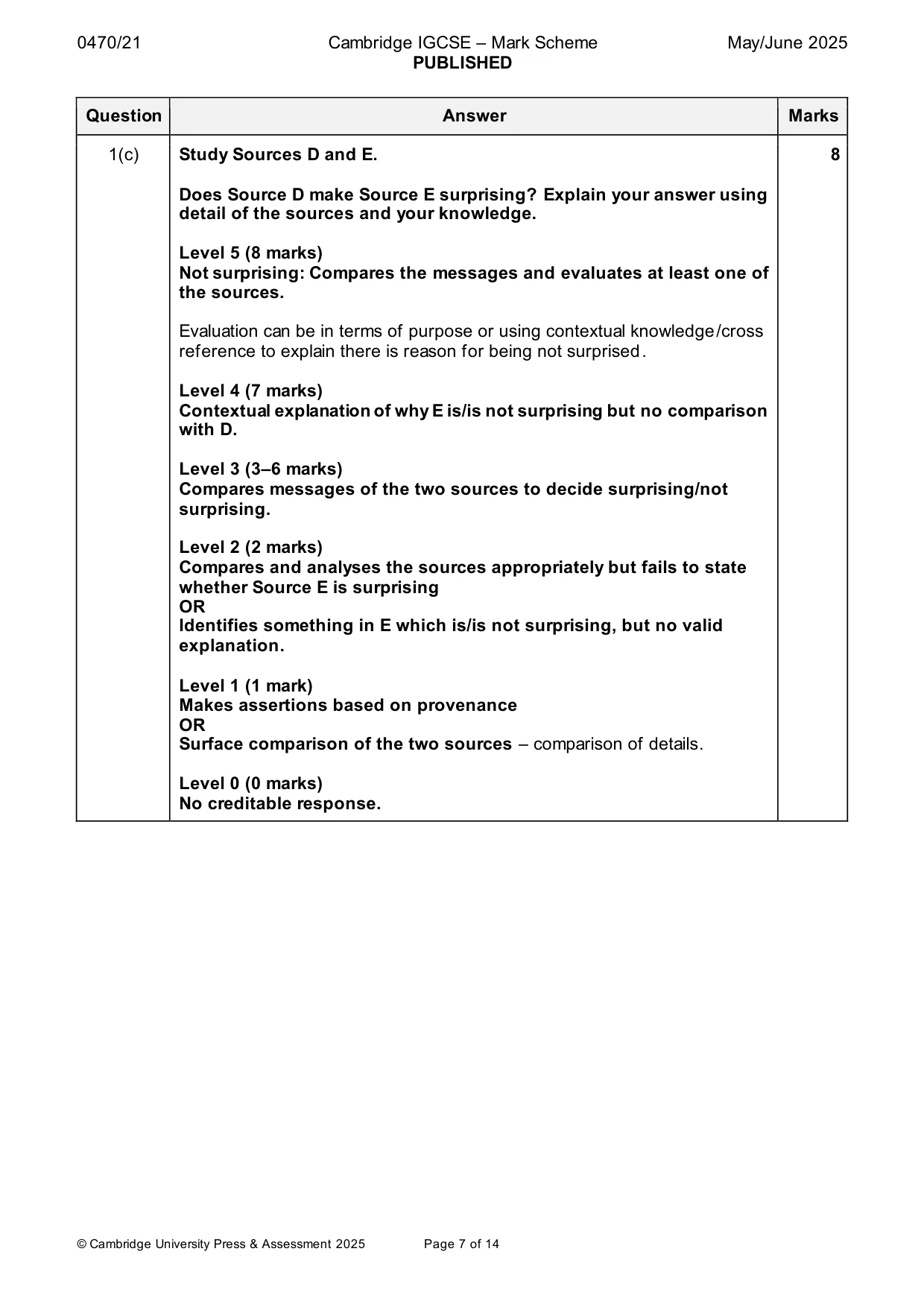 Mark scheme, page 7 of 14