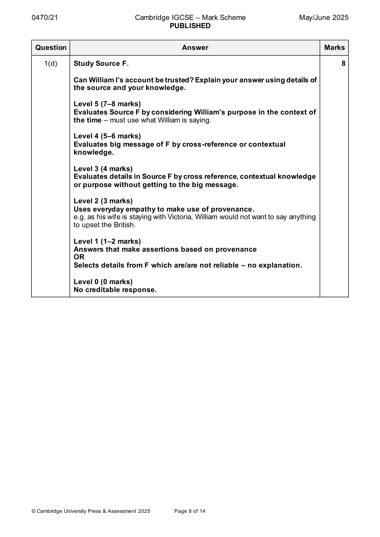 Mark scheme, page 8 of 14