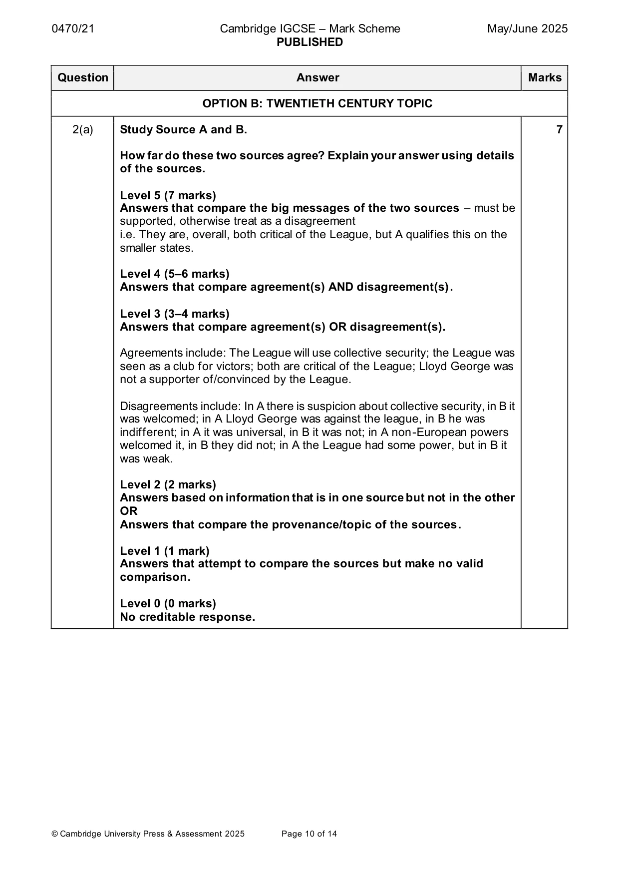 Mark scheme, page 10 of 14