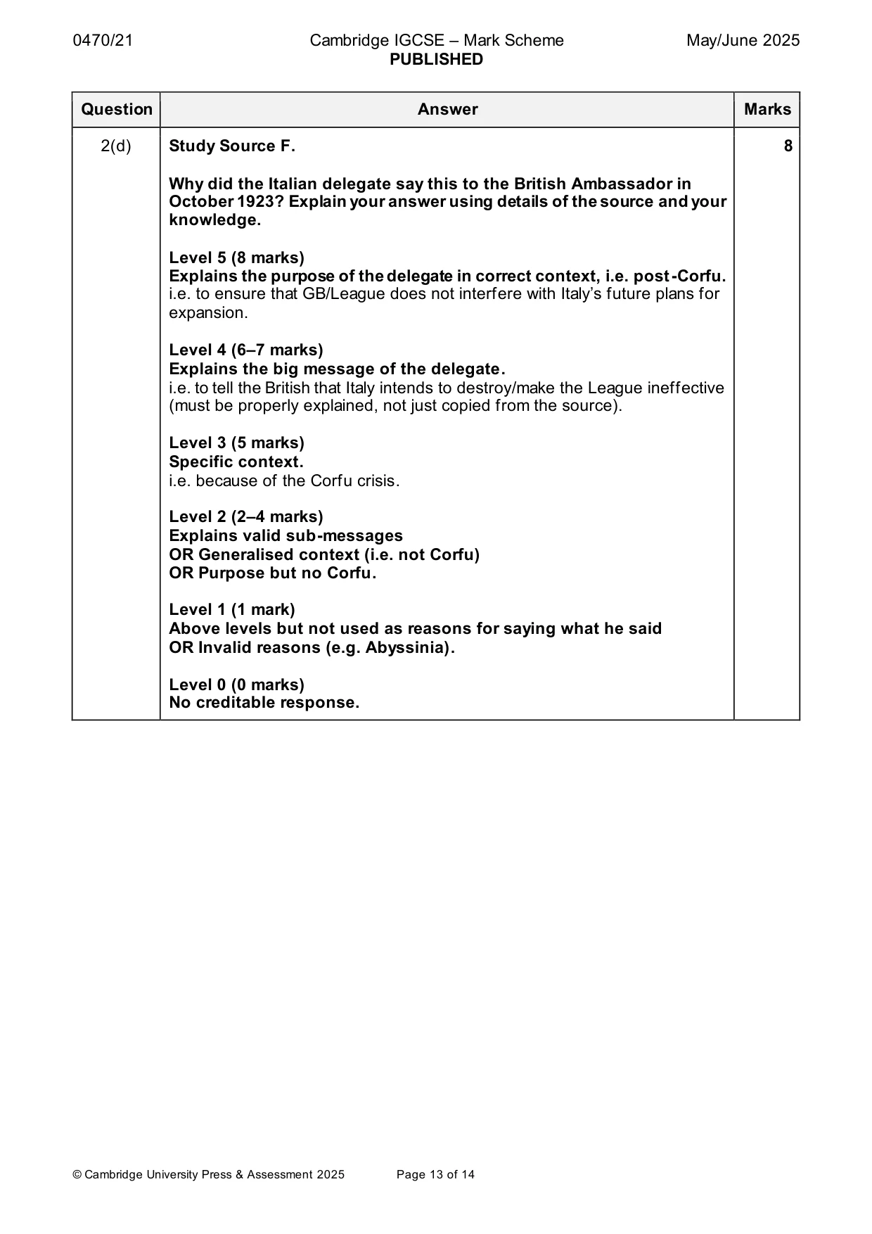 Mark scheme, page 13 of 14