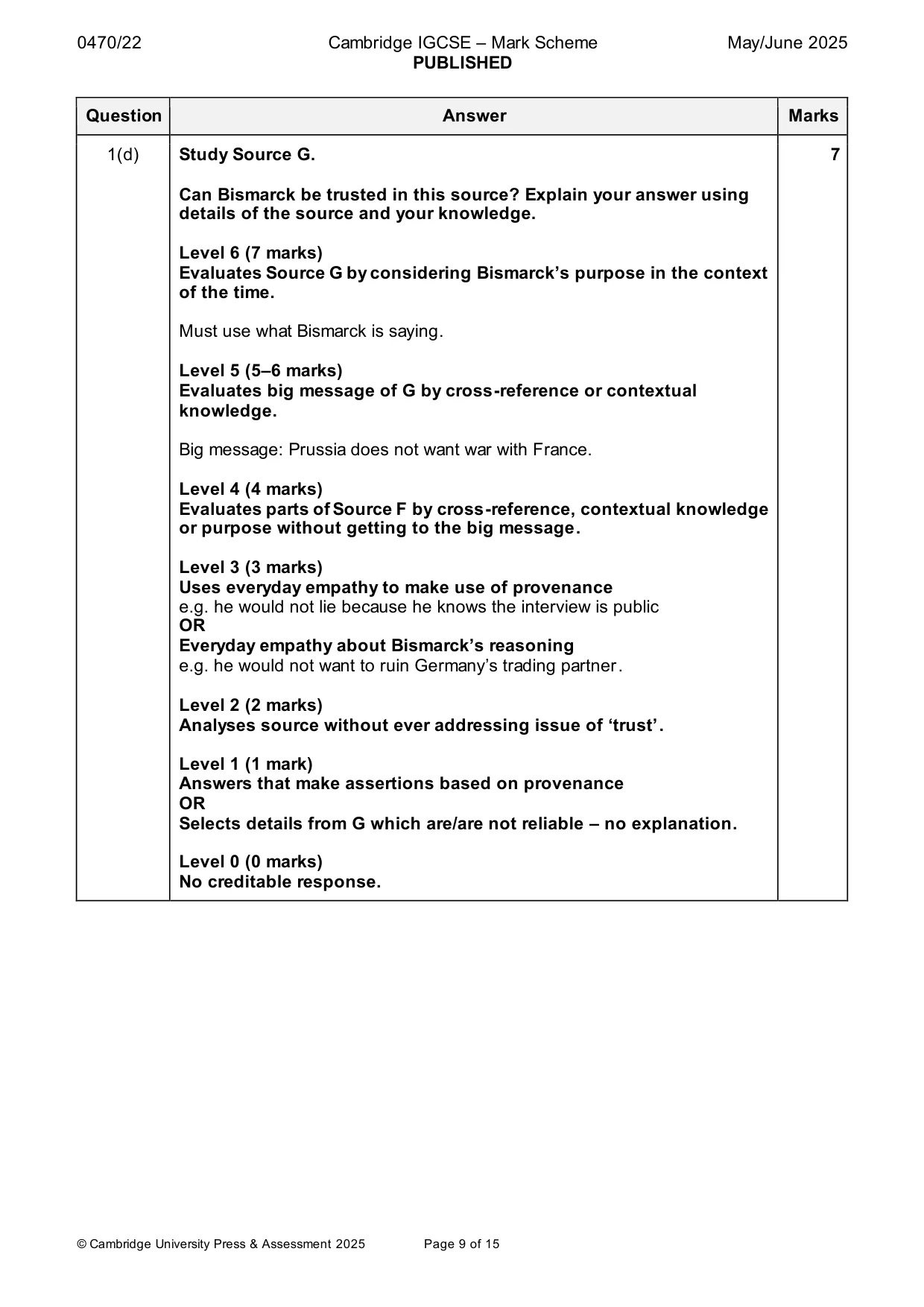 Mark scheme, page 9 of 15