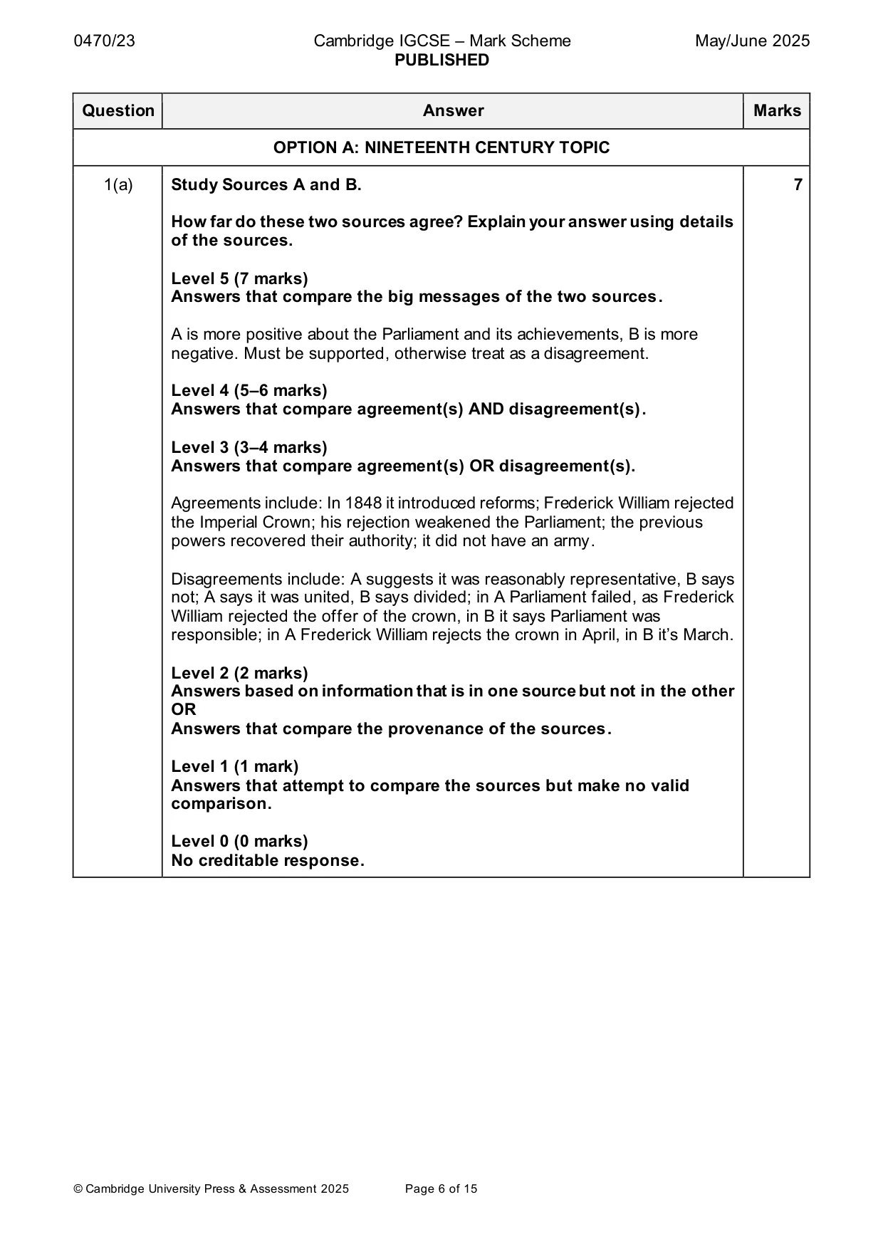 Mark scheme, page 6 of 15