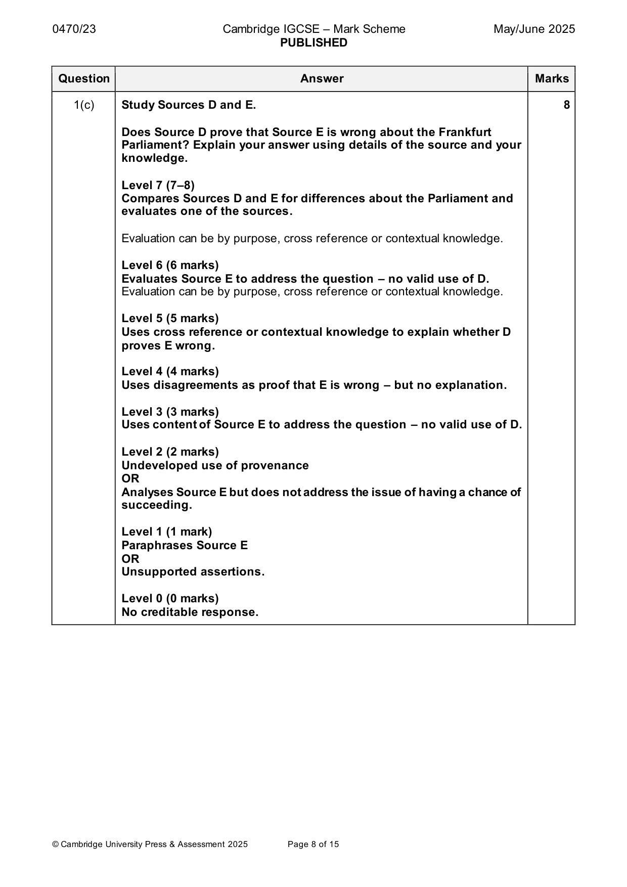 Mark scheme, page 8 of 15