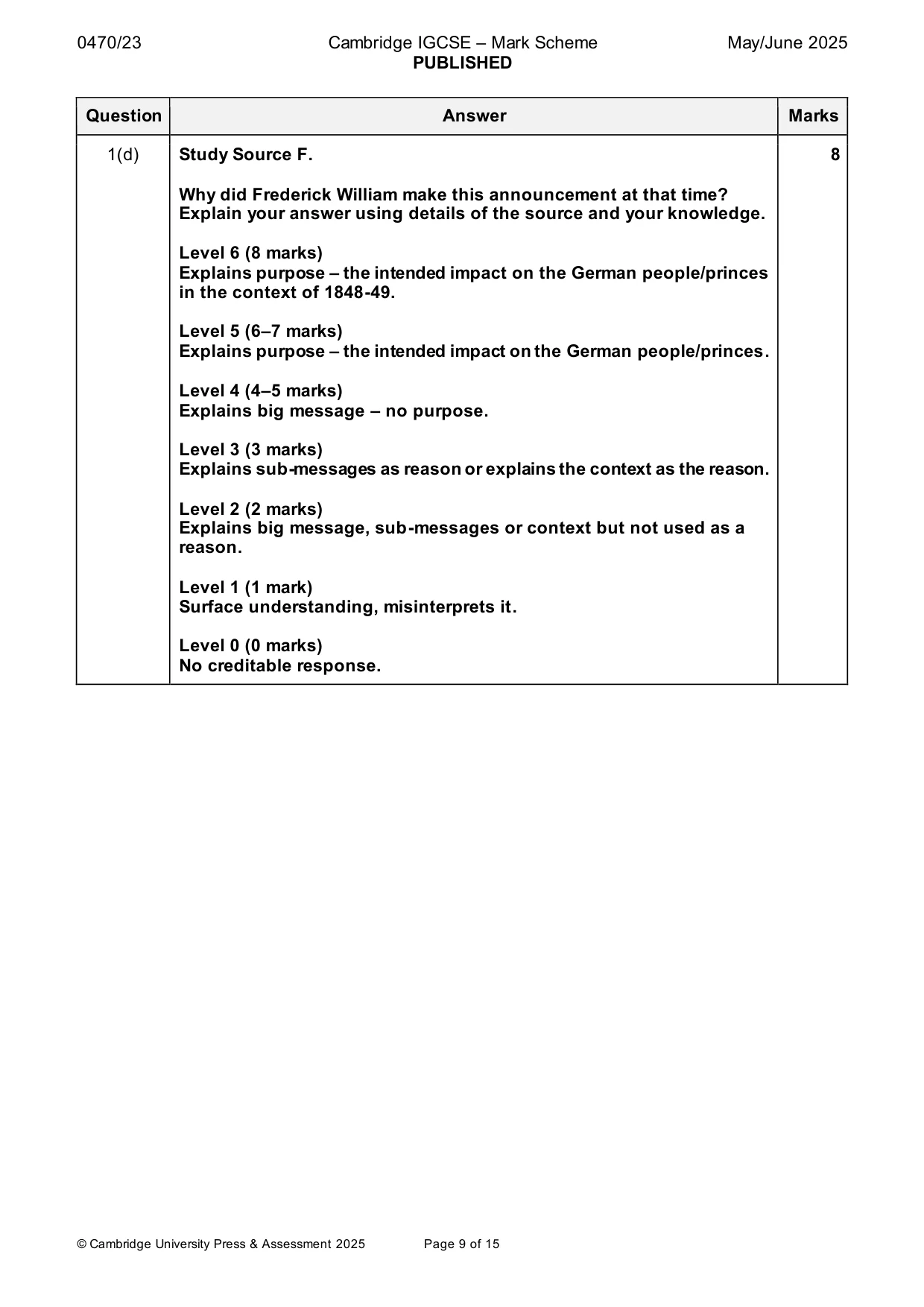 Mark scheme, page 9 of 15