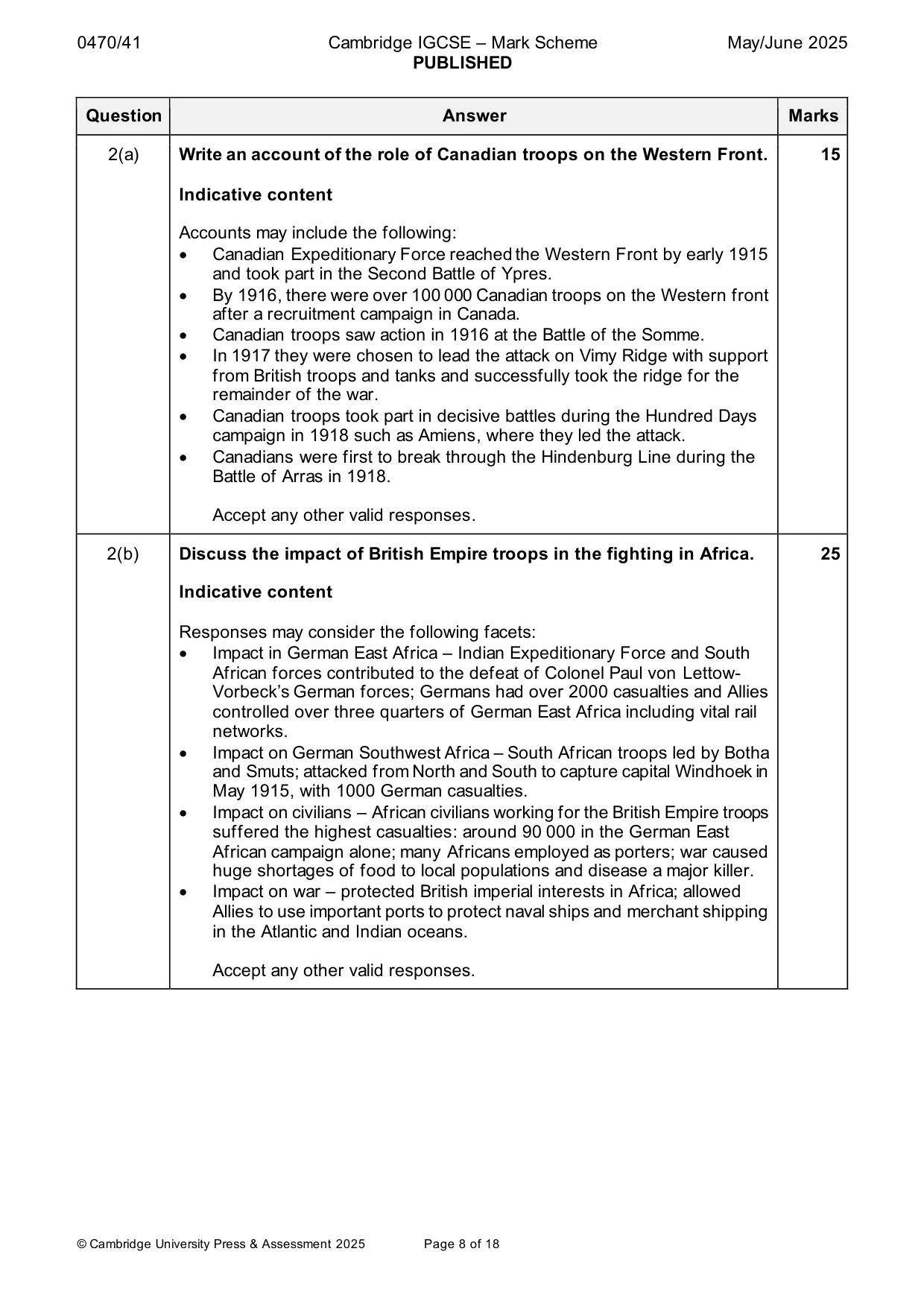 Mark scheme, page 8 of 18