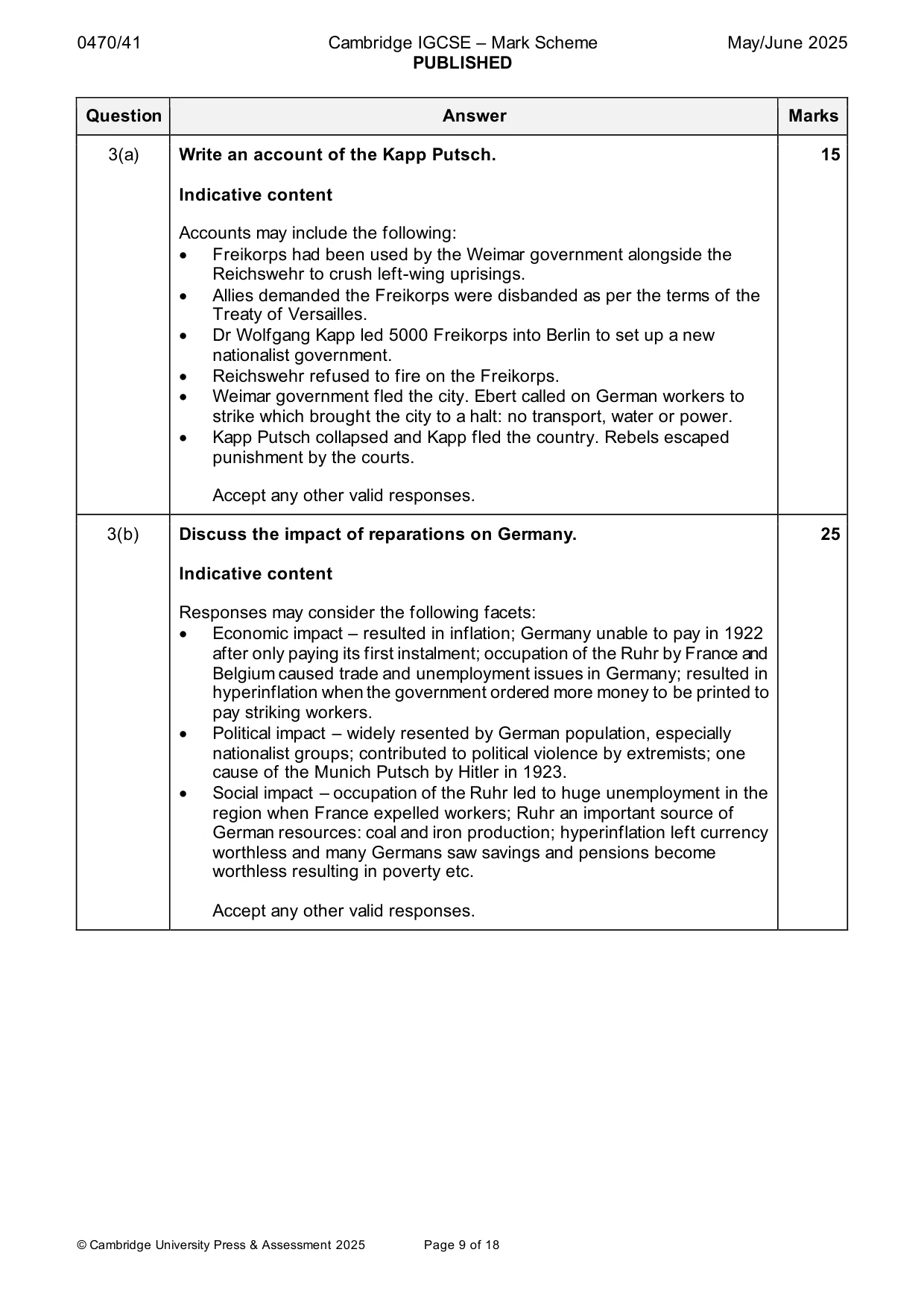 Mark scheme, page 9 of 18