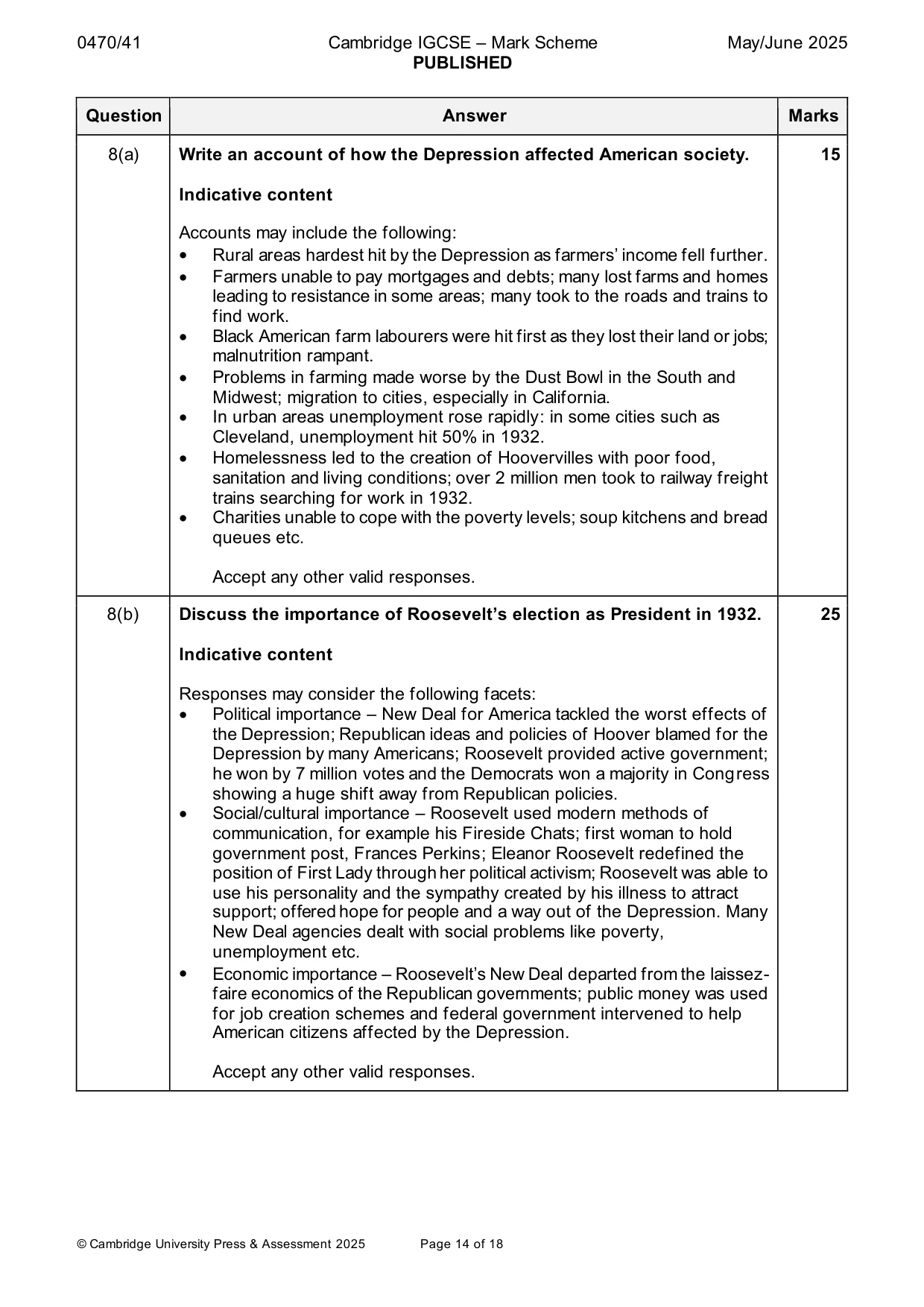 Mark scheme, page 14 of 18
