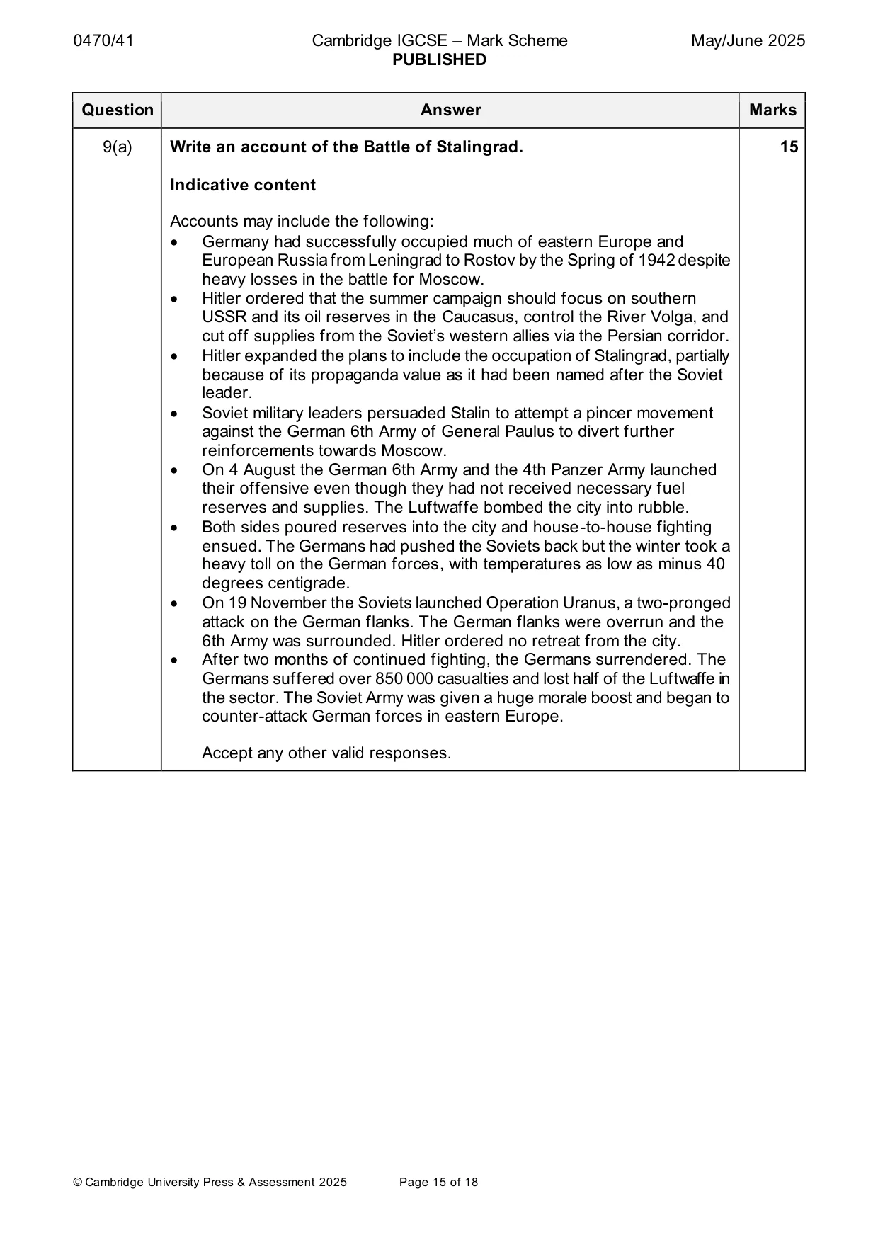 Mark scheme, page 15 of 18