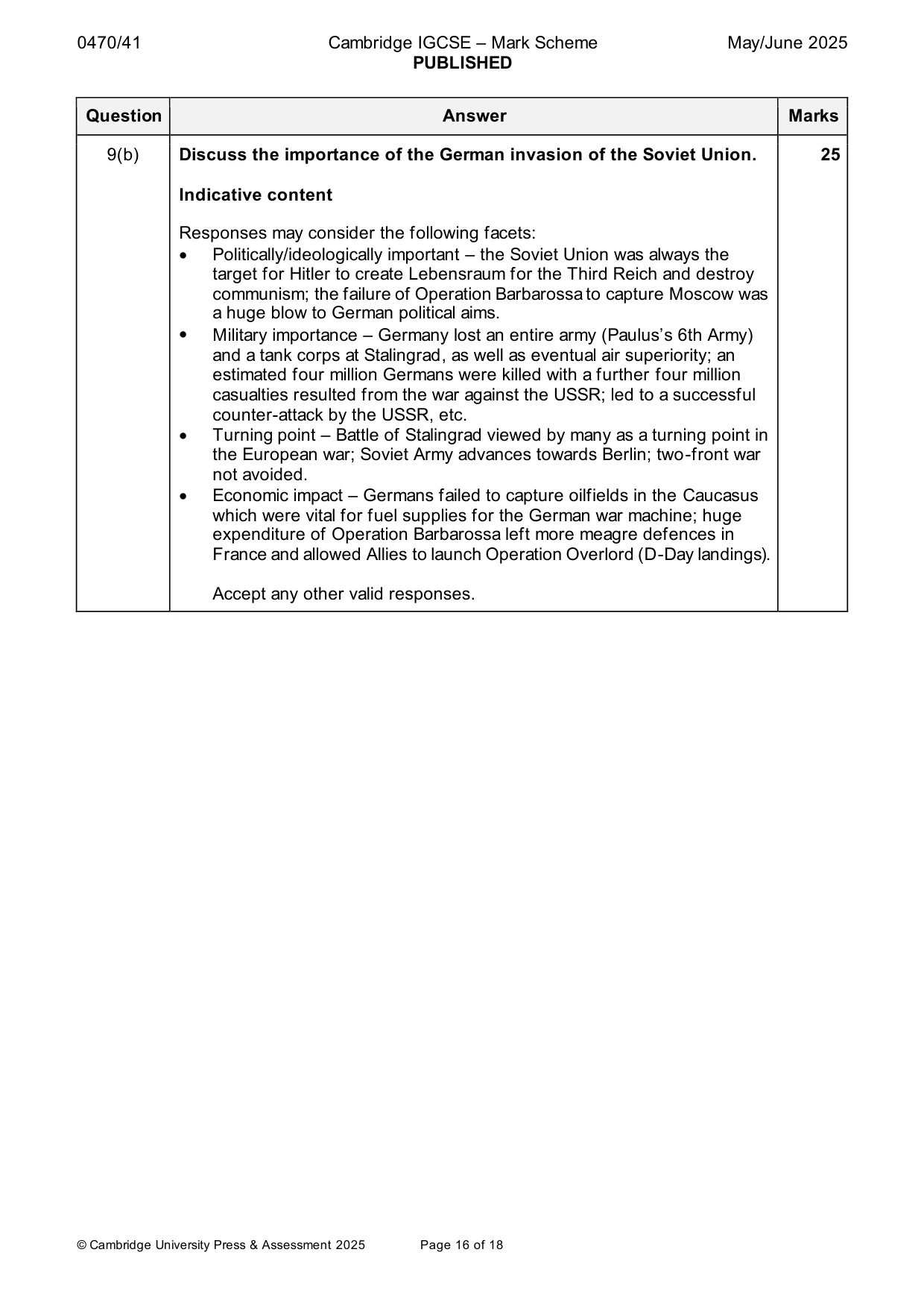 Mark scheme, page 16 of 18